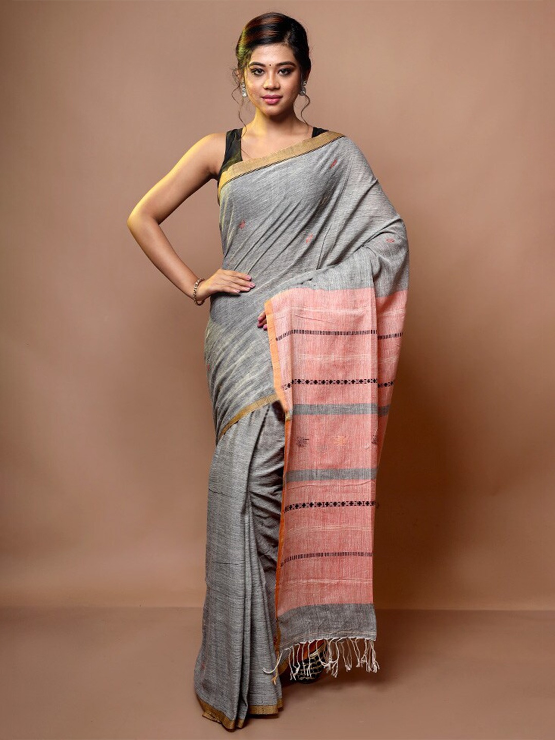 

AllSilks Ethnic Motif Woven Design Saree, Grey
