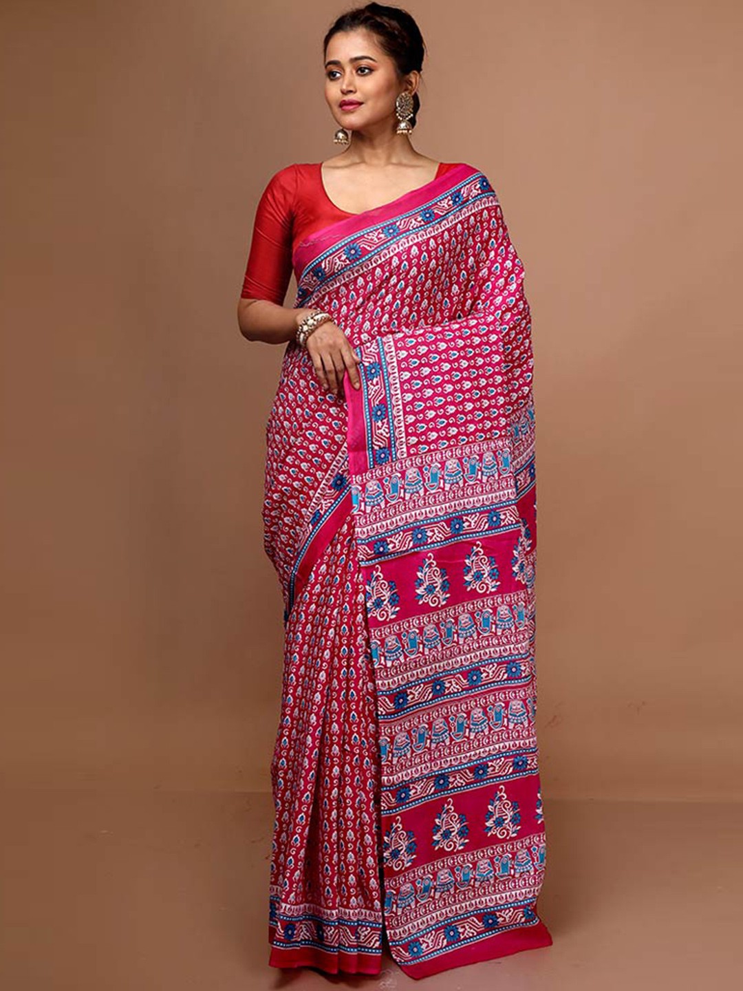 

AllSilks Ethnic Motifs Printed Saree, Pink