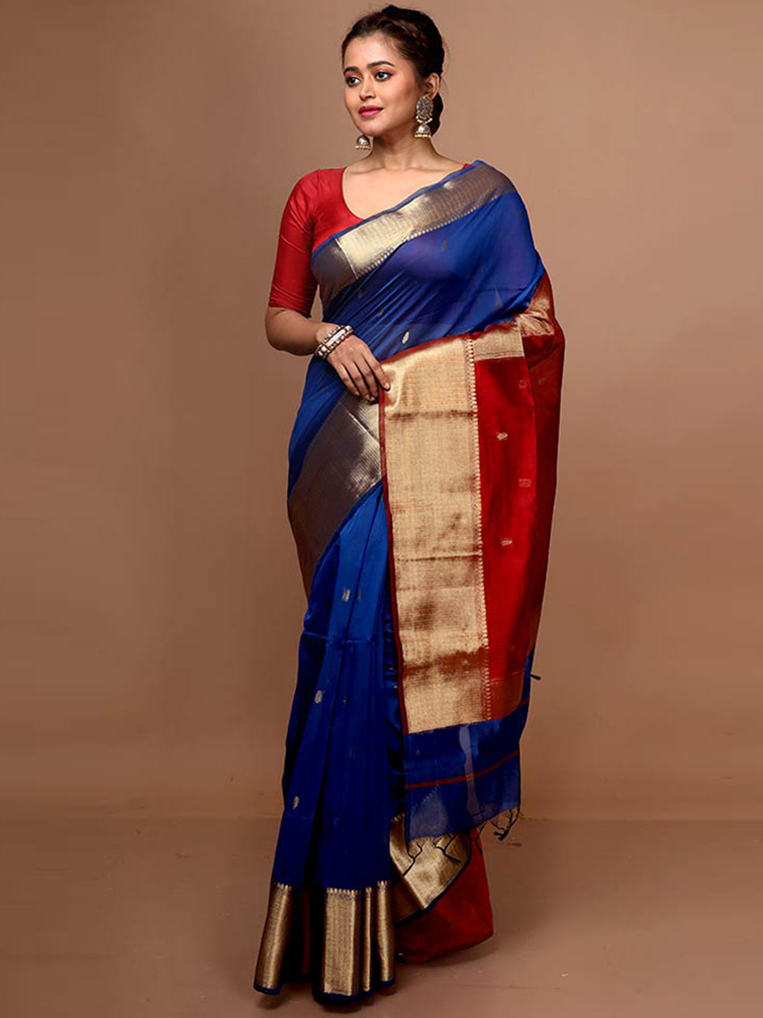 

AllSilks Ethnic Motif Woven Design Zari Cotton Silk Saree, Blue