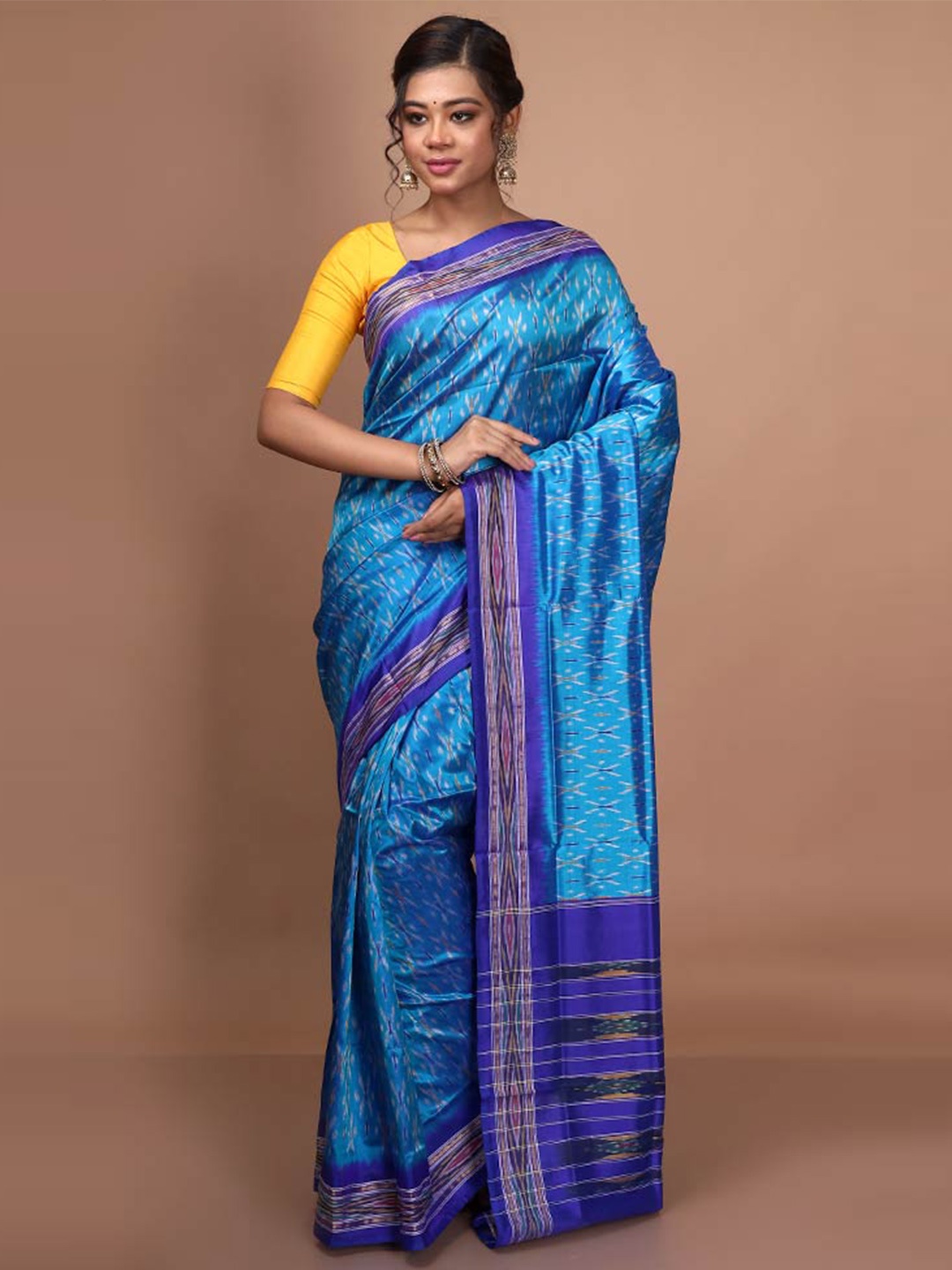 

AllSilks Ethnic Printed Ikat Saree, Blue