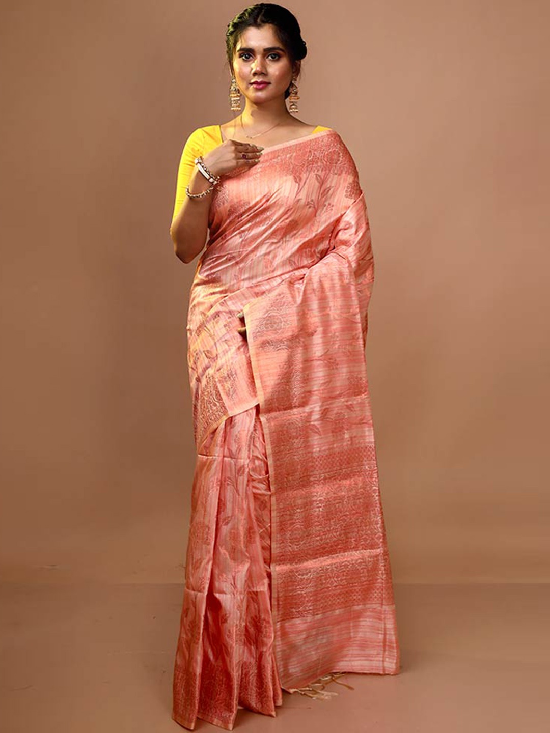 

AllSilks Floral Woven Design Zari Saree, Pink