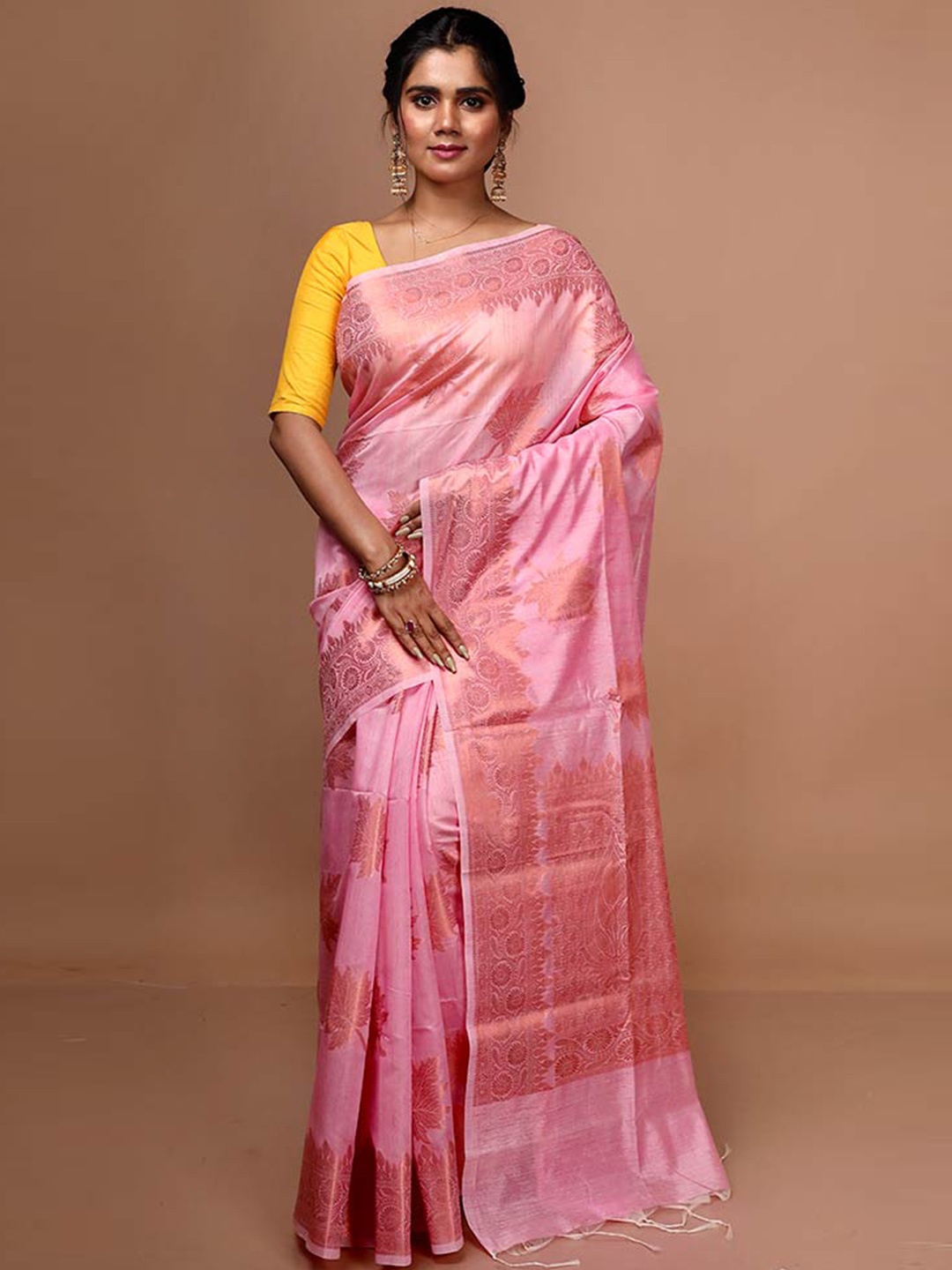 

AllSilks Floral Woven Design Zari Saree, Pink