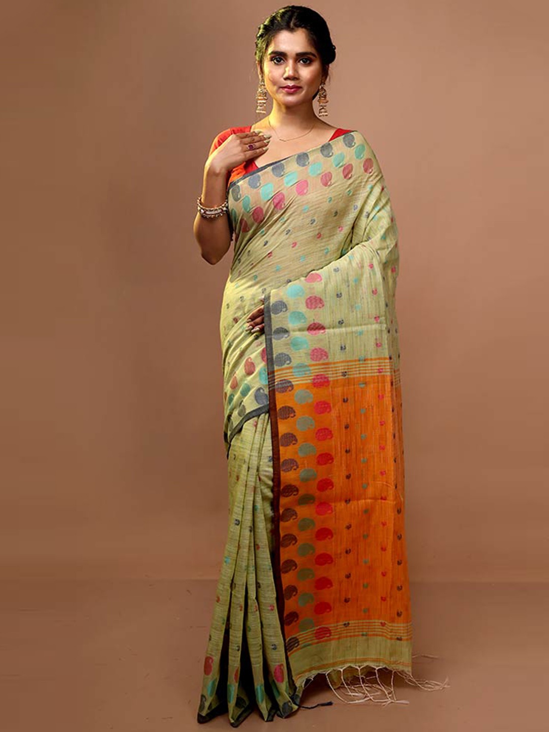 

AllSilks Paisley Woven Design Saree, Green