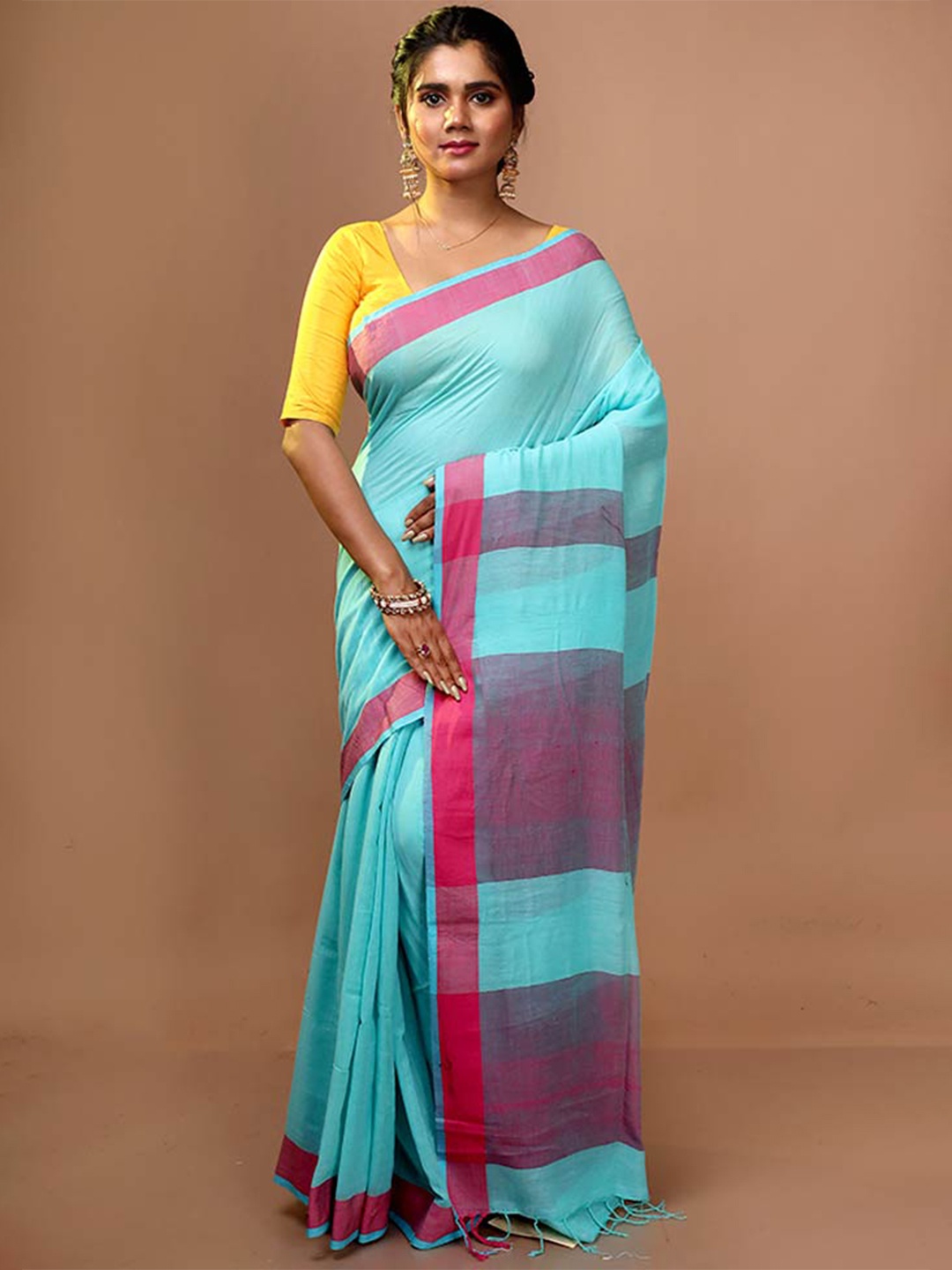 

AllSilks Cotton Blend Saree With Tassle, Blue
