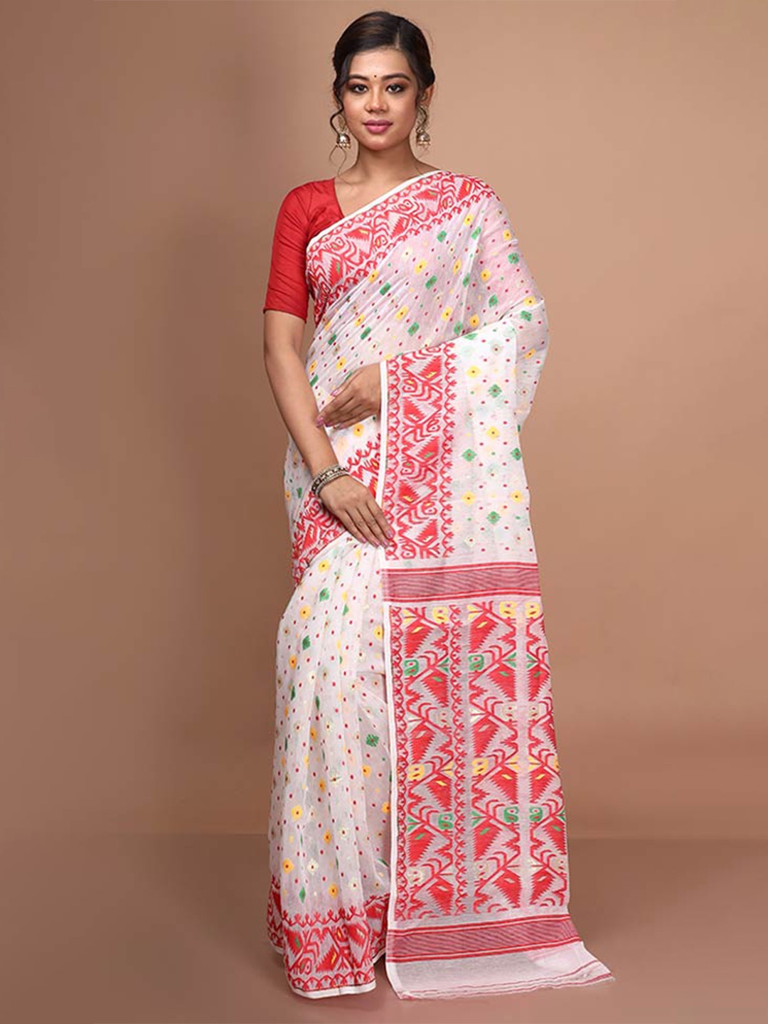 

AllSilks Woven Design Taant Saree, White