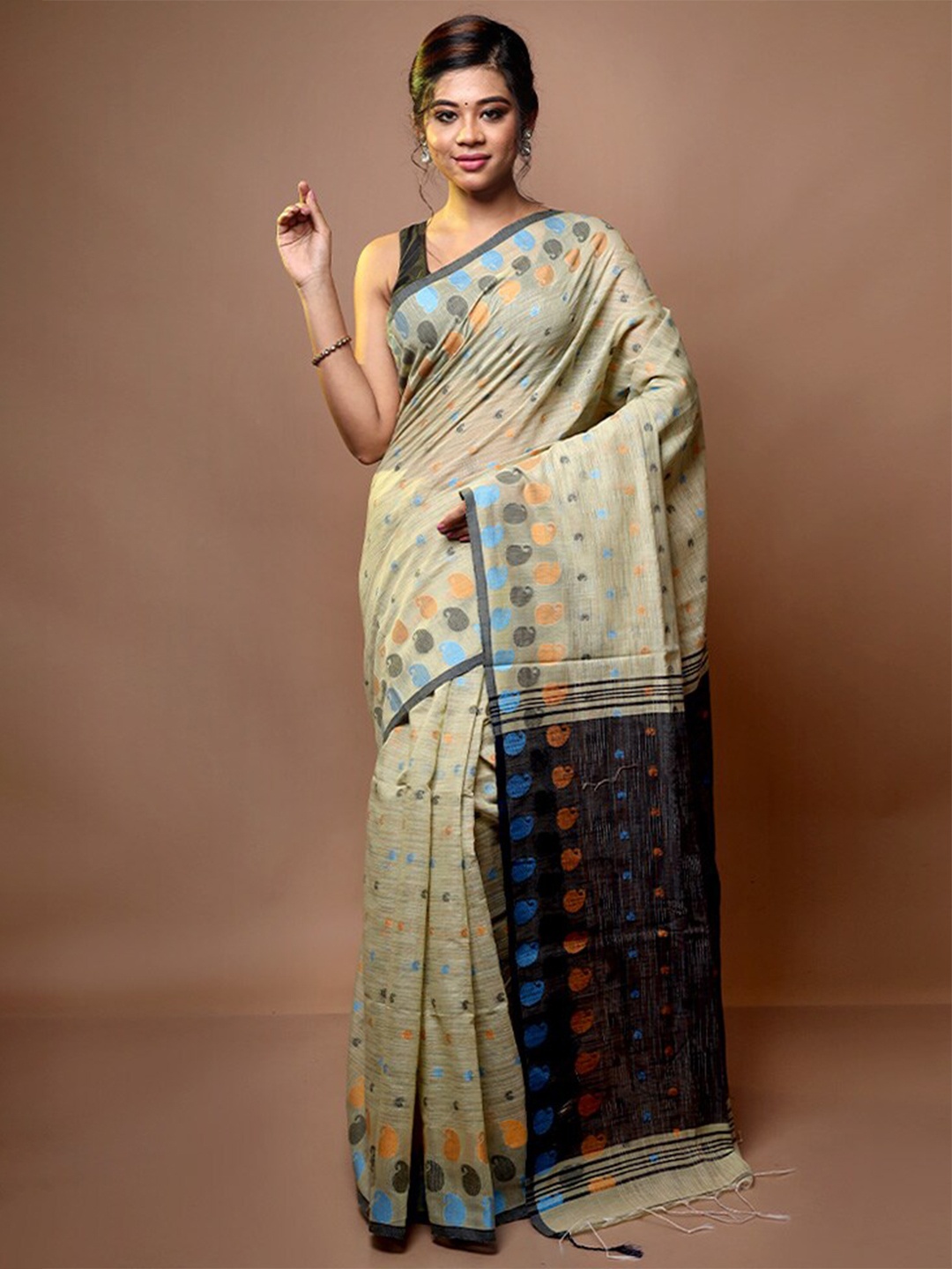 

AllSilks Paisley Woven Design Saree, Beige