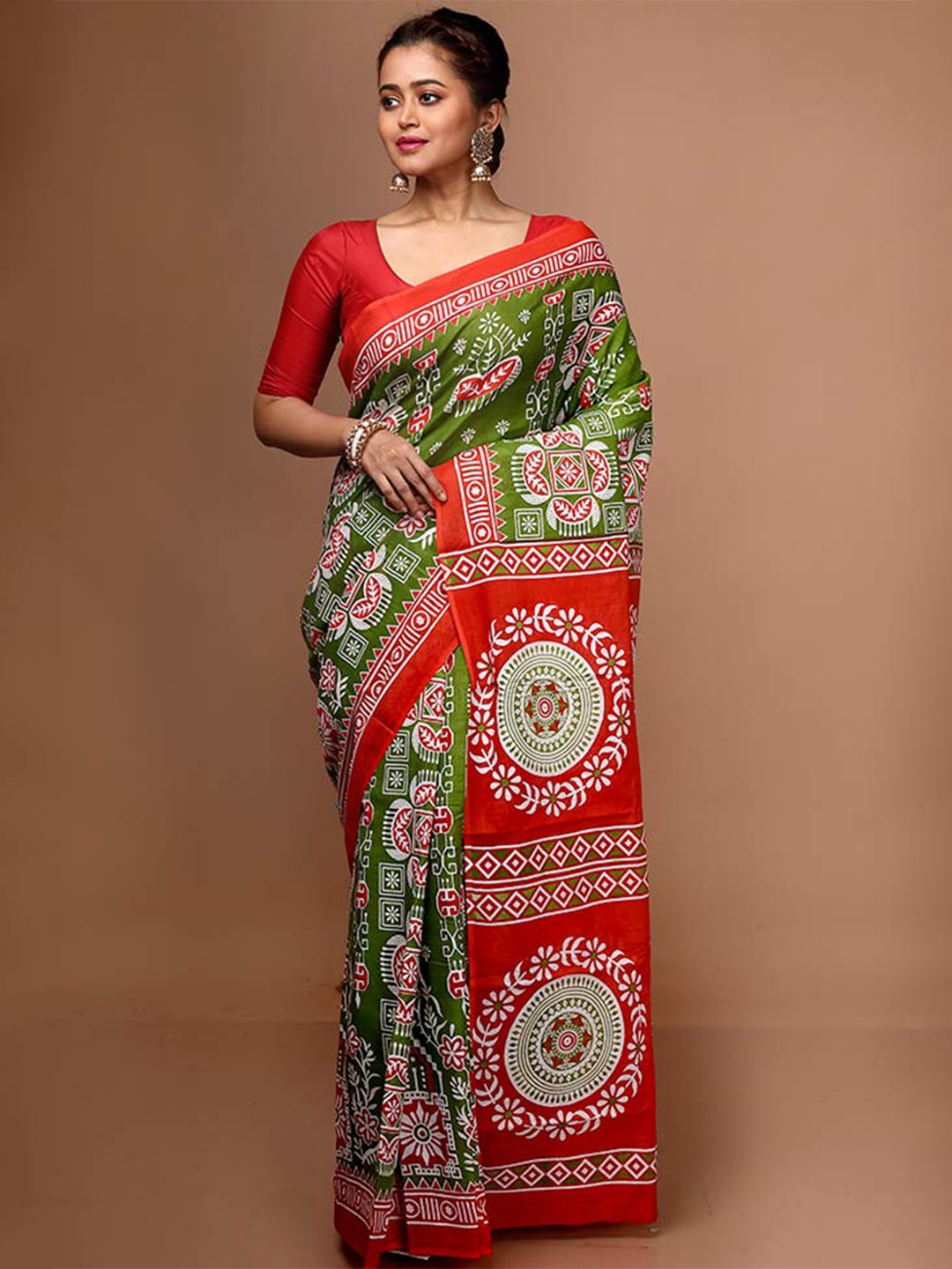 

AllSilks Ethnic Printed Saree, Green