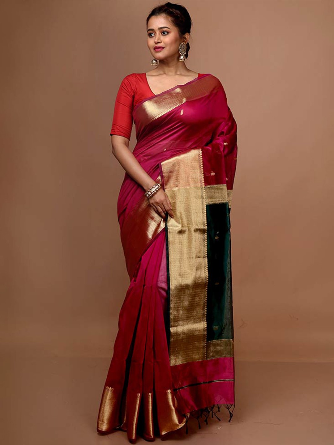 

AllSilks Ethnic Motif Woven Design Zari Saree, Maroon