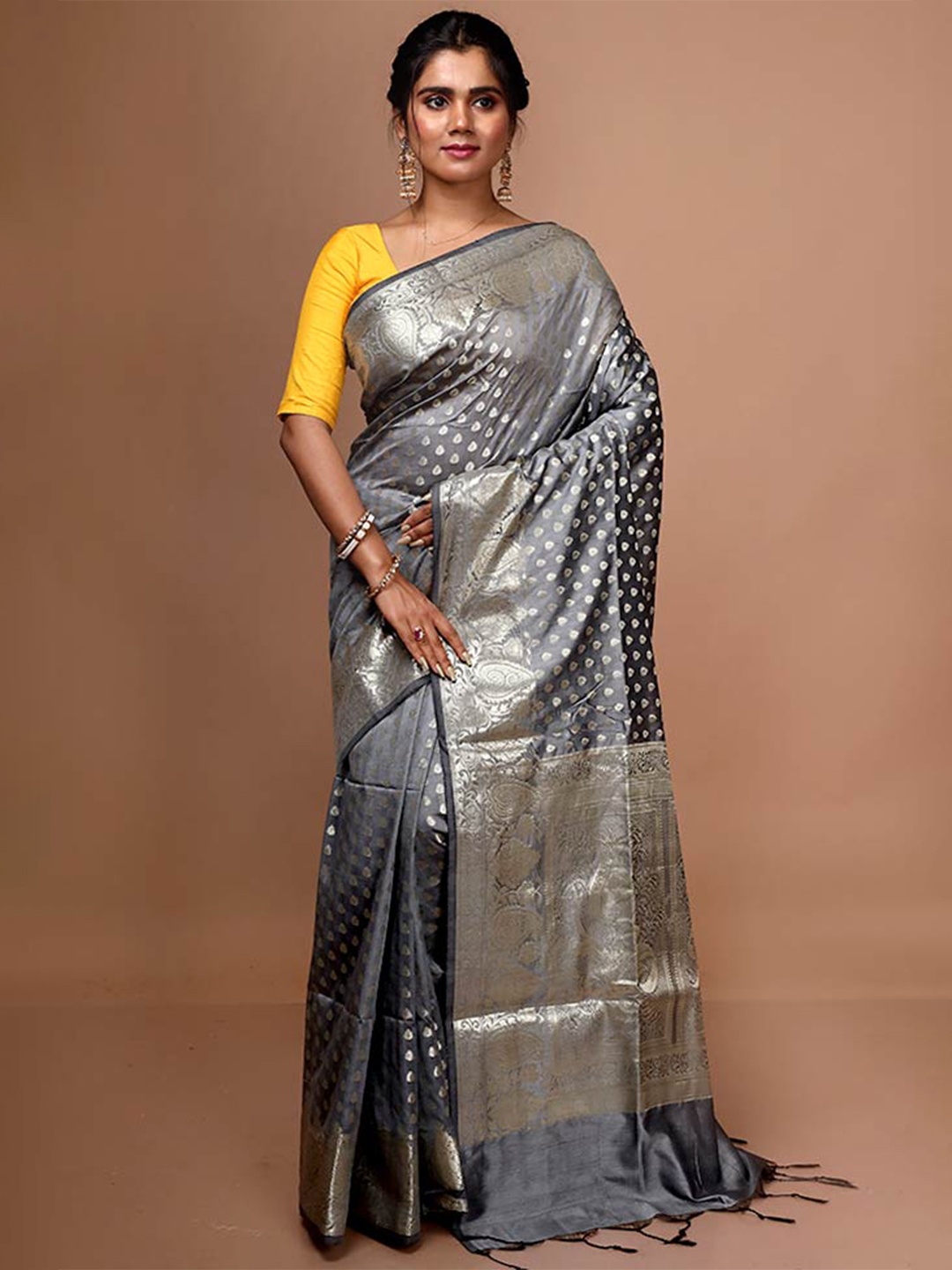 

AllSilks Ethnic Woven Design Zari Saree, Grey