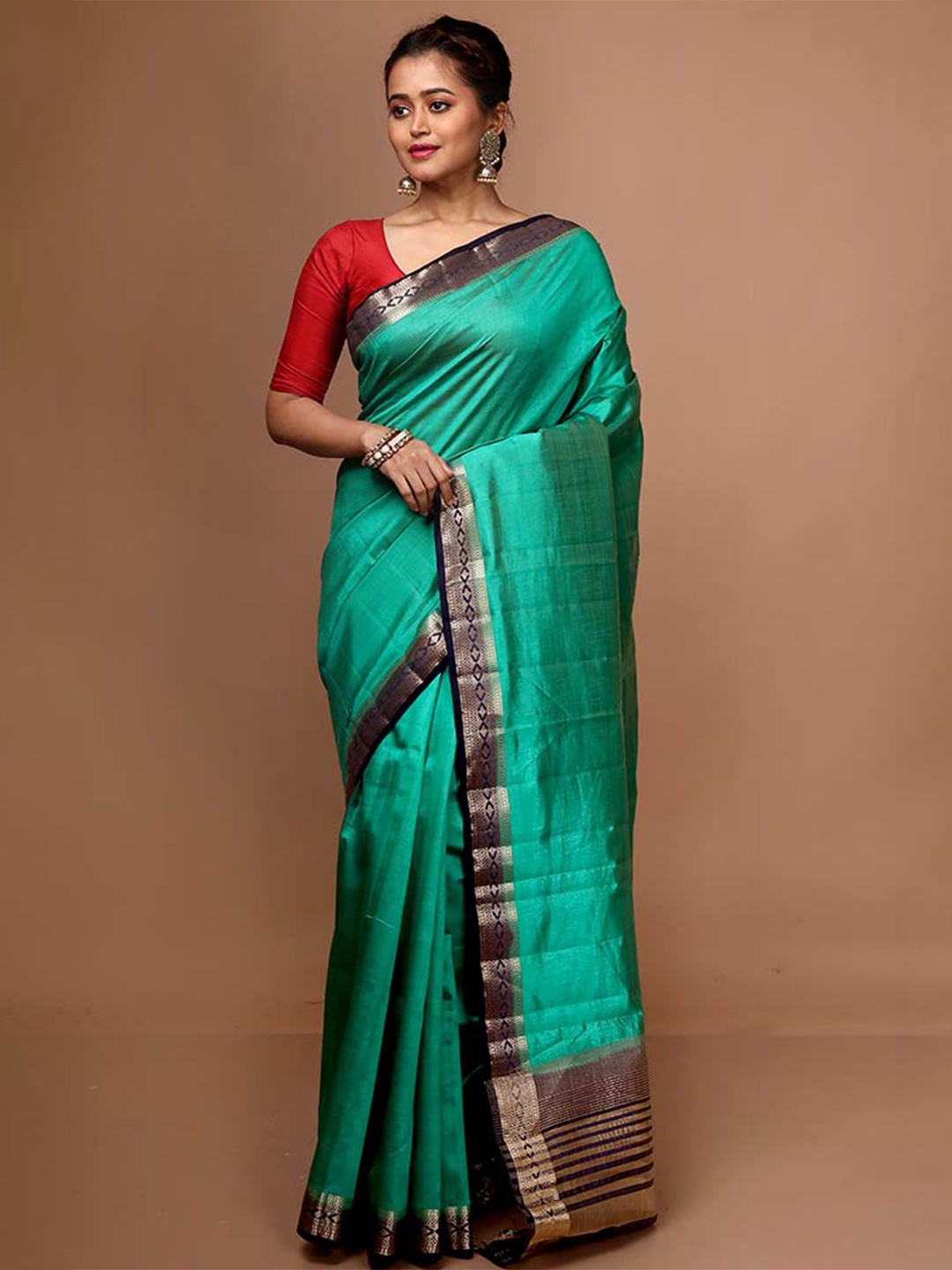 

AllSilks Green & Blue Zari Art Silk Saree