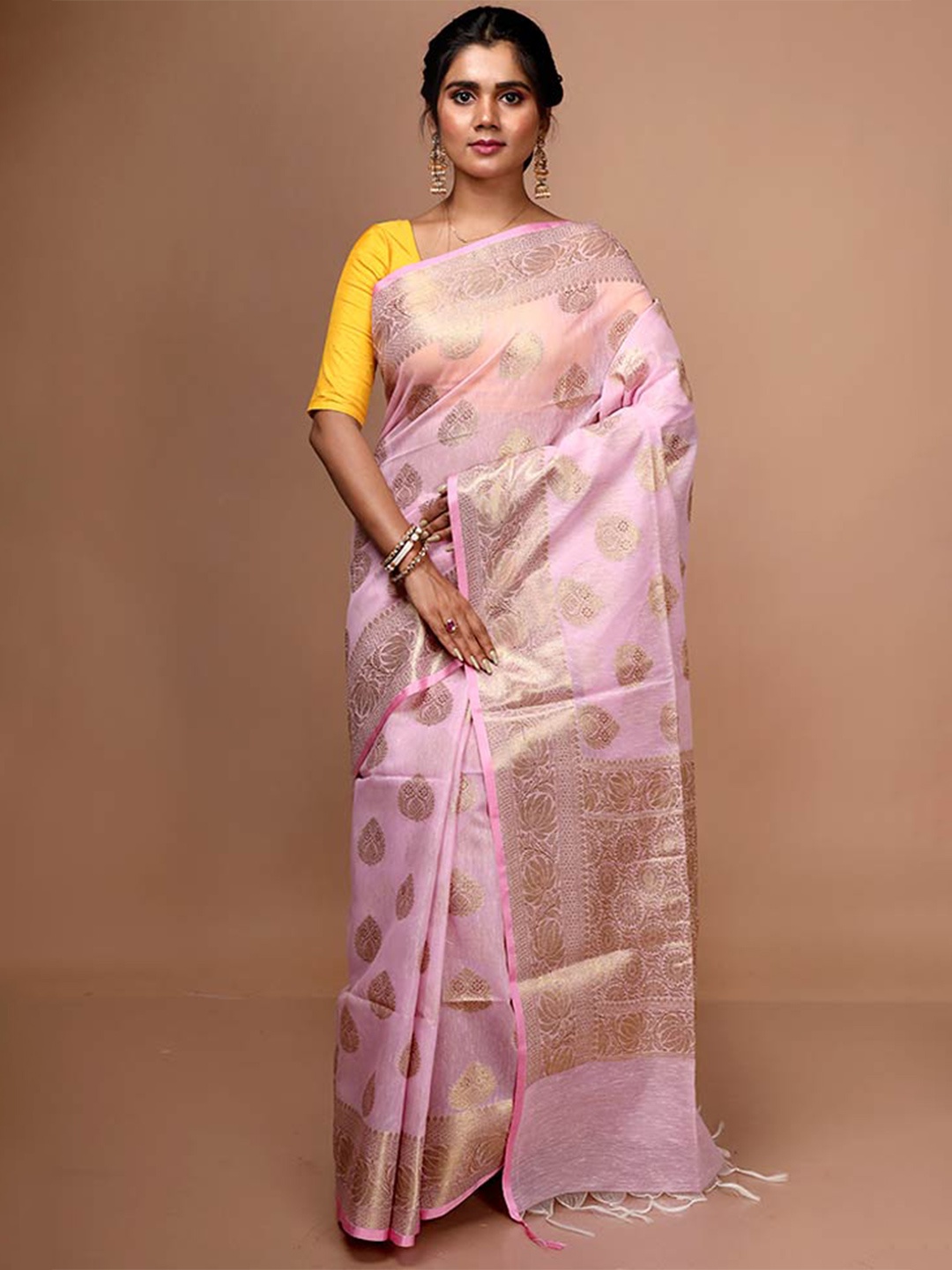 

AllSilks Ethnic Motif Woven Design Zari Saree, Pink