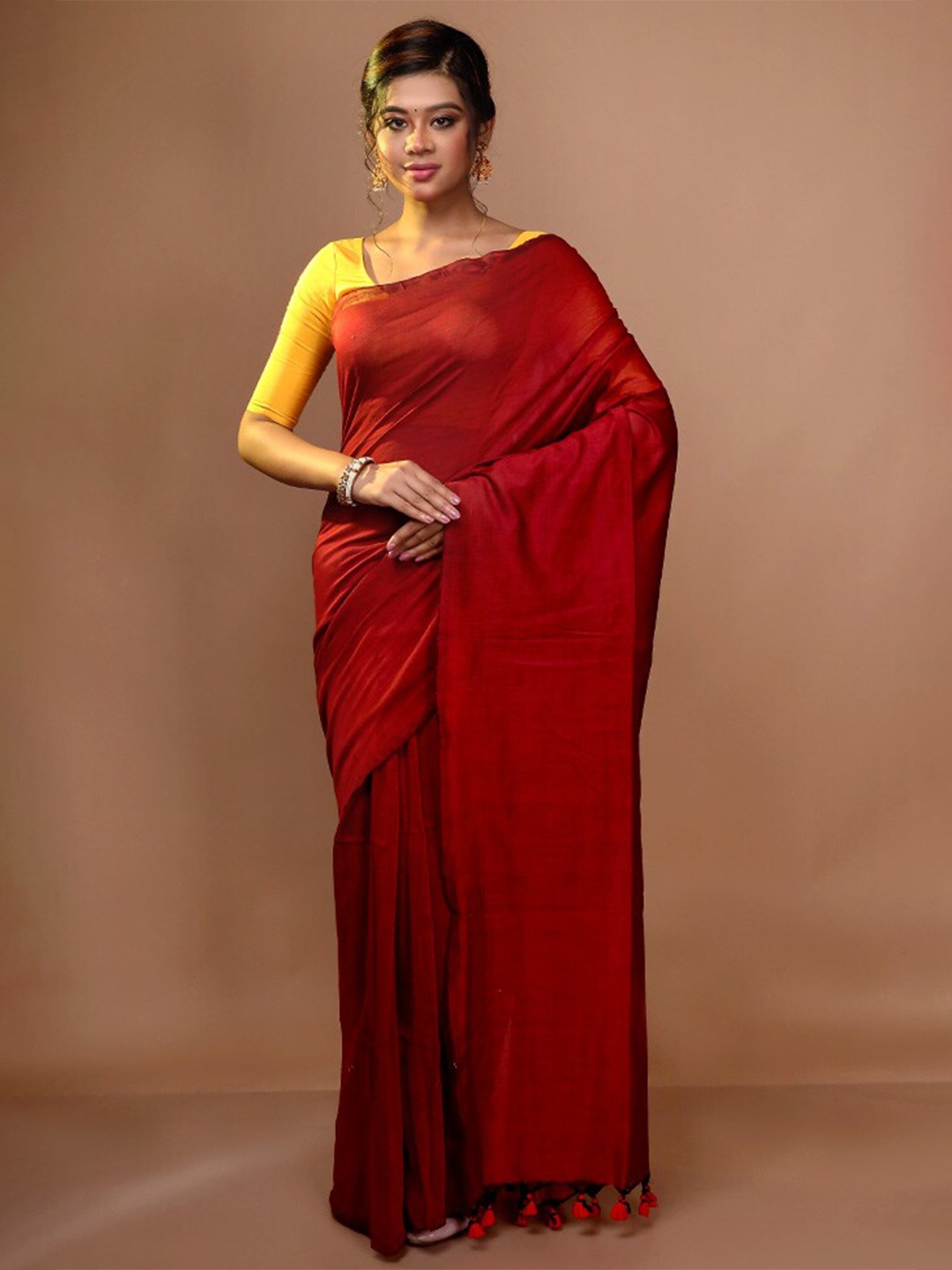 

AllSilks Tassel Detailed Saree, Red