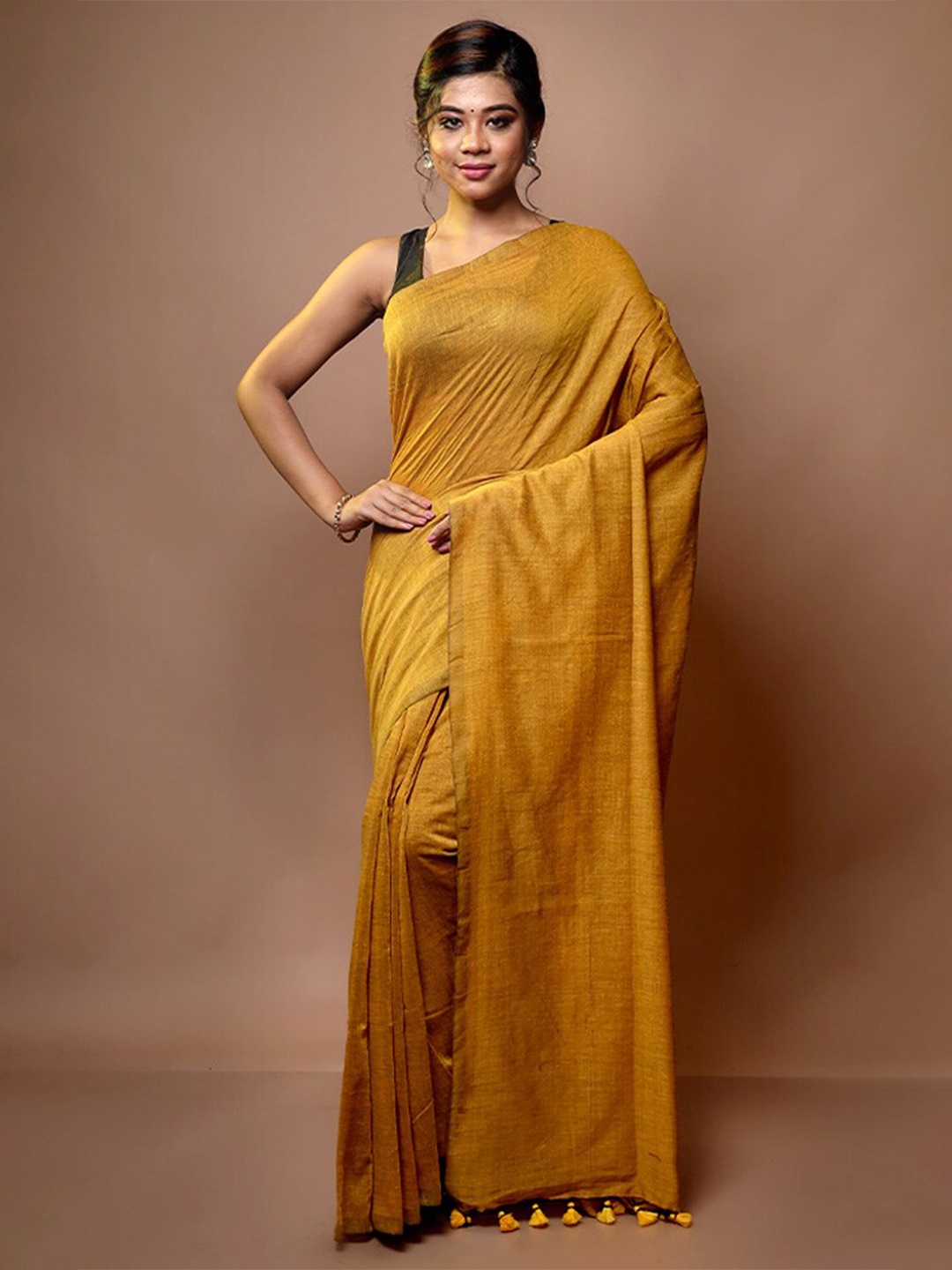 

AllSilks Cotton Blend Saree, Yellow