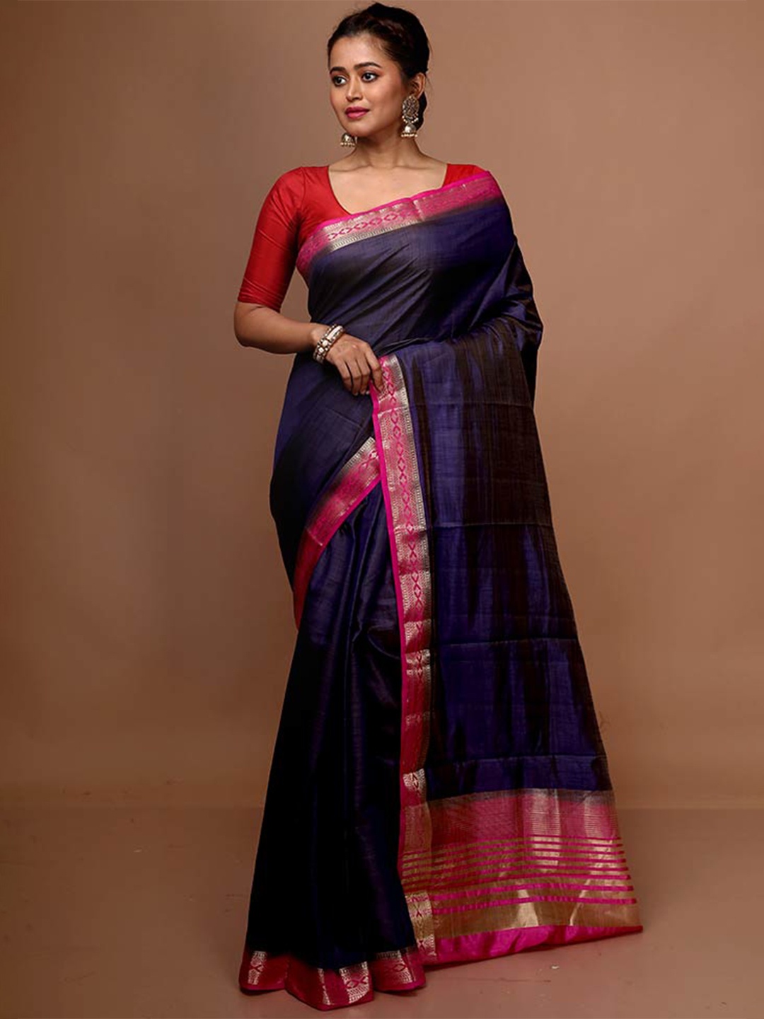 

AllSilks Art Silk Zari Saree With Woven Border, Blue