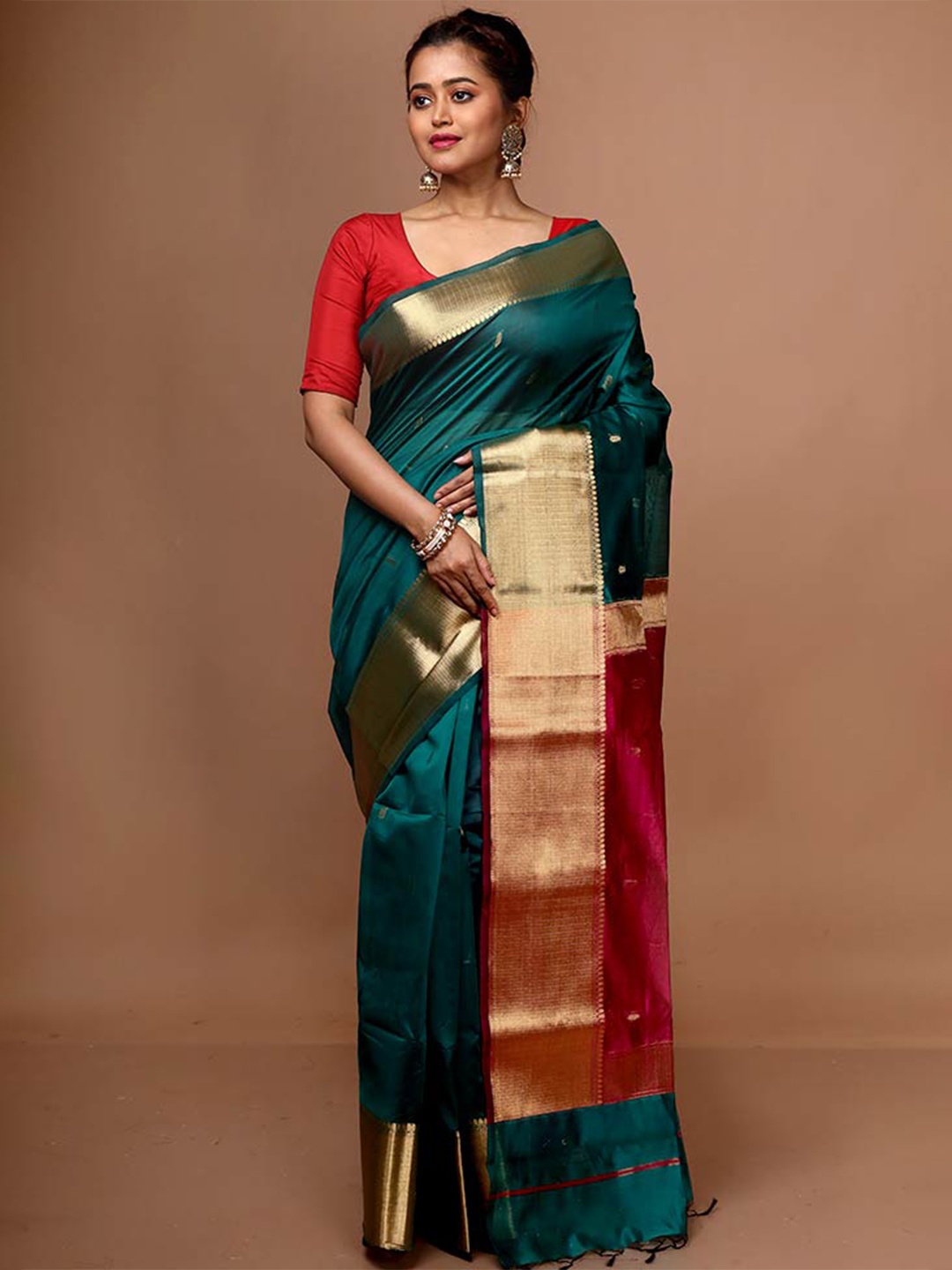 

AllSilks Woven Design Zari Silk Cotton Saree, Green