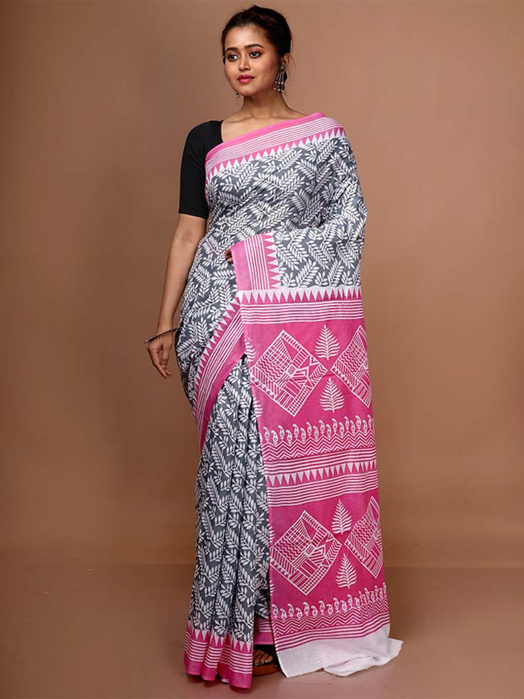 

AllSilks Ethnic Motif Printed Saree, Grey