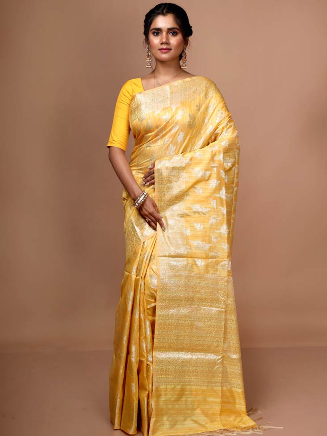 

AllSilks Ethnic Motif Woven Design Zari Saree, Yellow