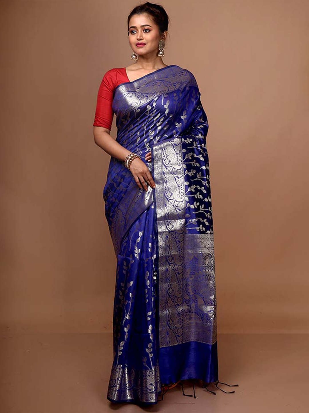 

AllSilks Floral Woven Design Zari Saree, Blue