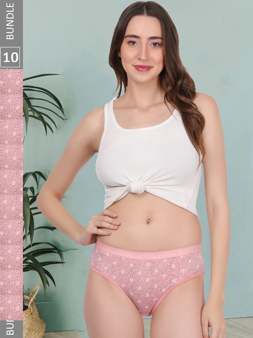 

Fleurt Women Pack Of 10 Printed Cotton Hipster Briefs, Pink