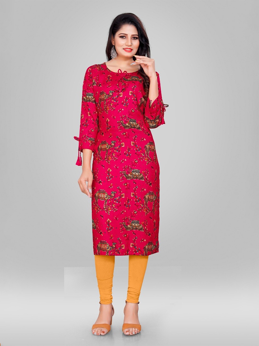 

APNISHA Ethnic Motifs Printed Straight Kurta, Pink