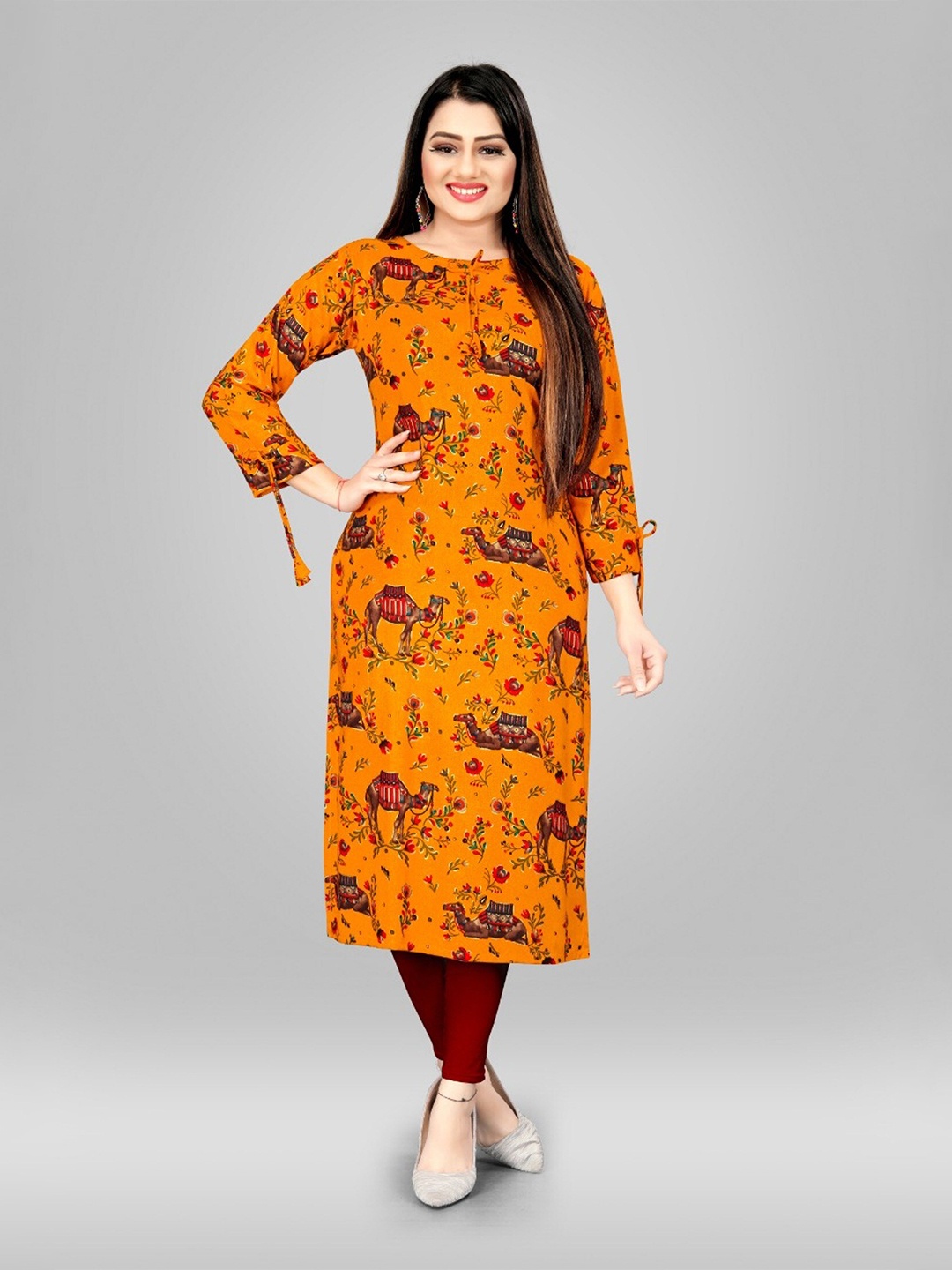 

APNISHA Conversational Foil Printed Kurta, Mustard