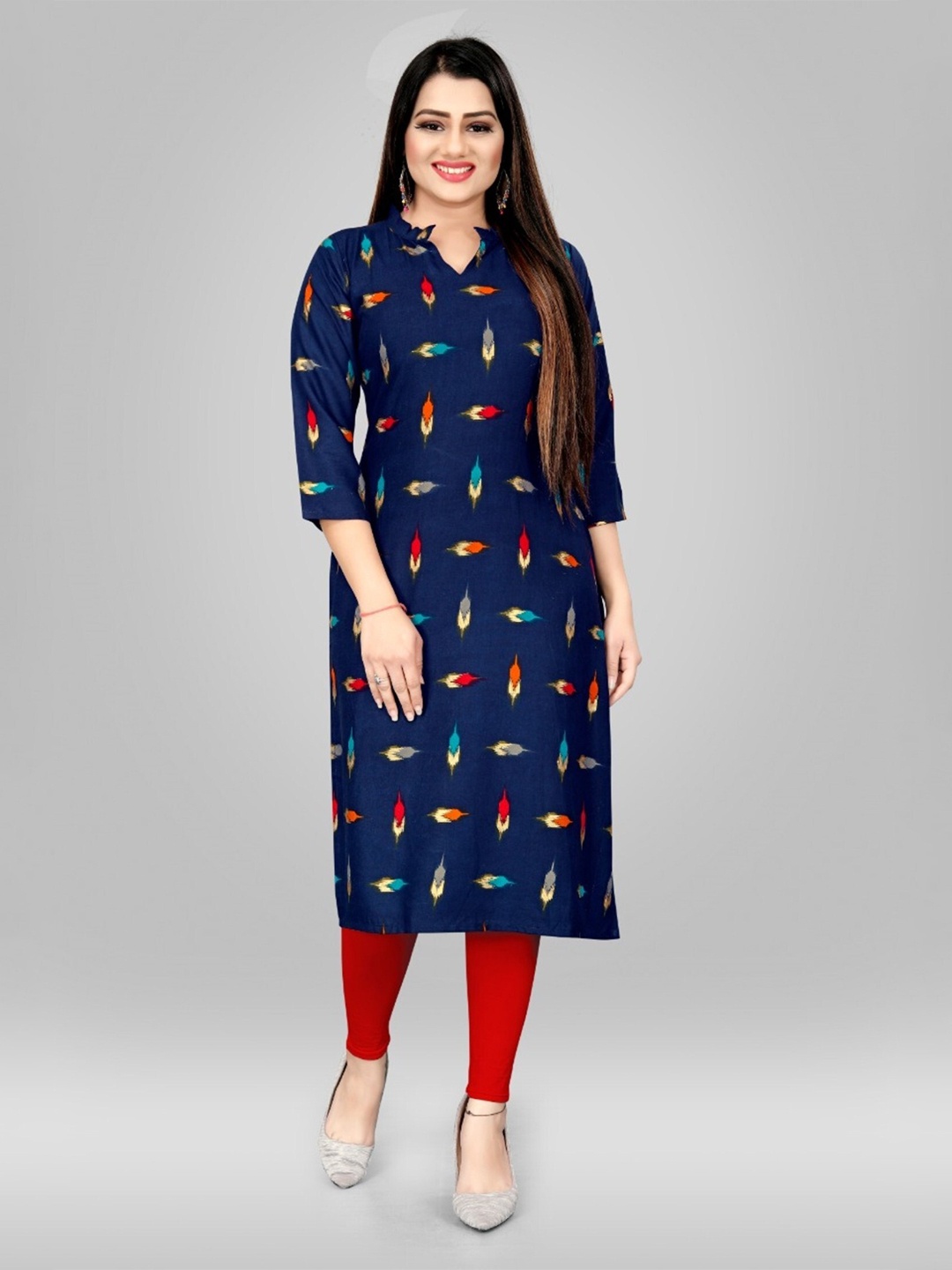 

APNISHA Abstract Foil Printed Kurta, Navy blue
