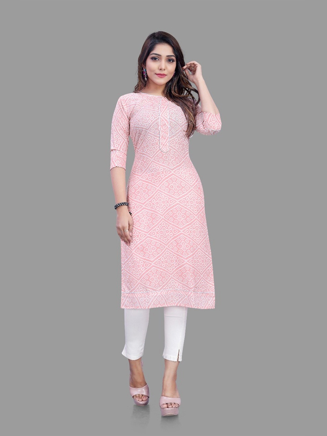 

APNISHA Bandhani Printed Pure Cotton Kurta, Pink