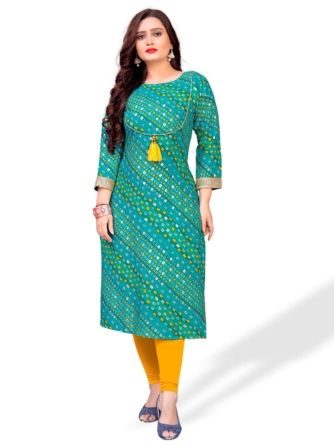 

APNISHA Bandhani Printed Kurta, Sea green