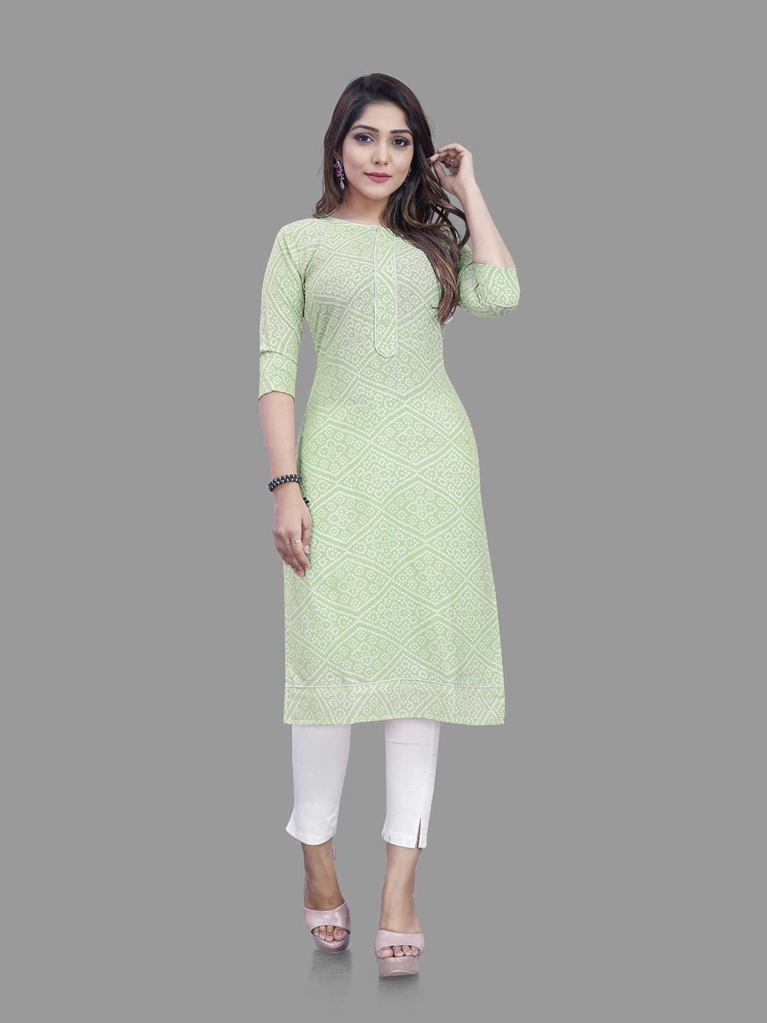 

APNISHA Bandhani Printed Pure Cotton Kurti, Sea green