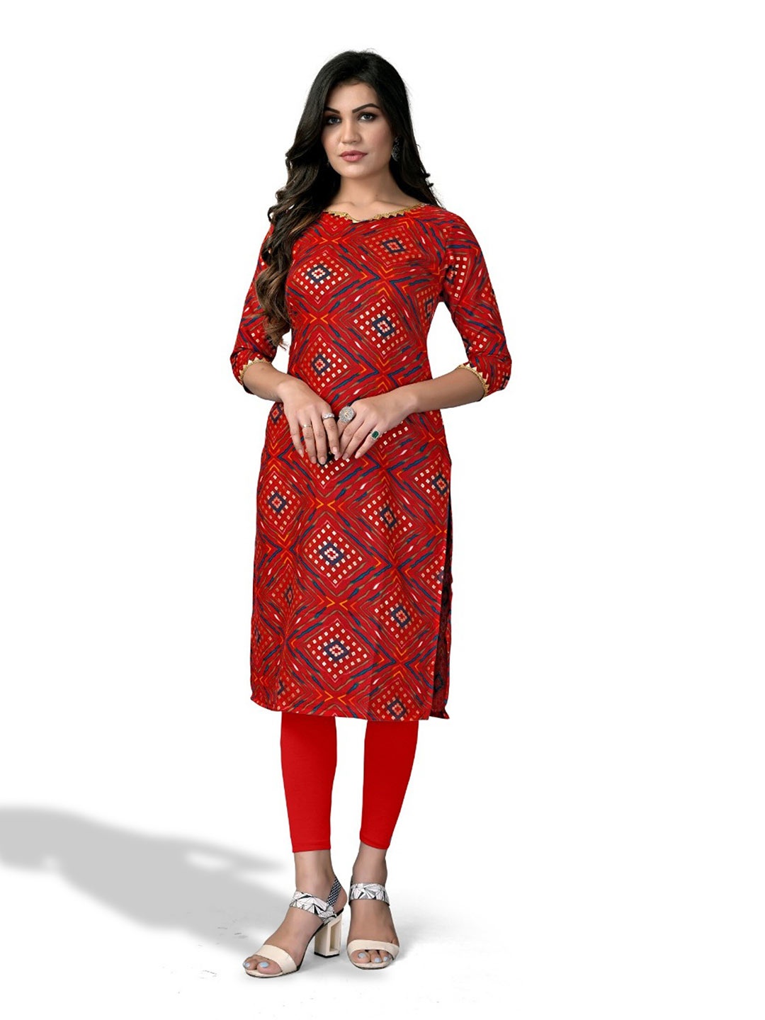 

APNISHA Bandhani Printed Straight Kurta, Red