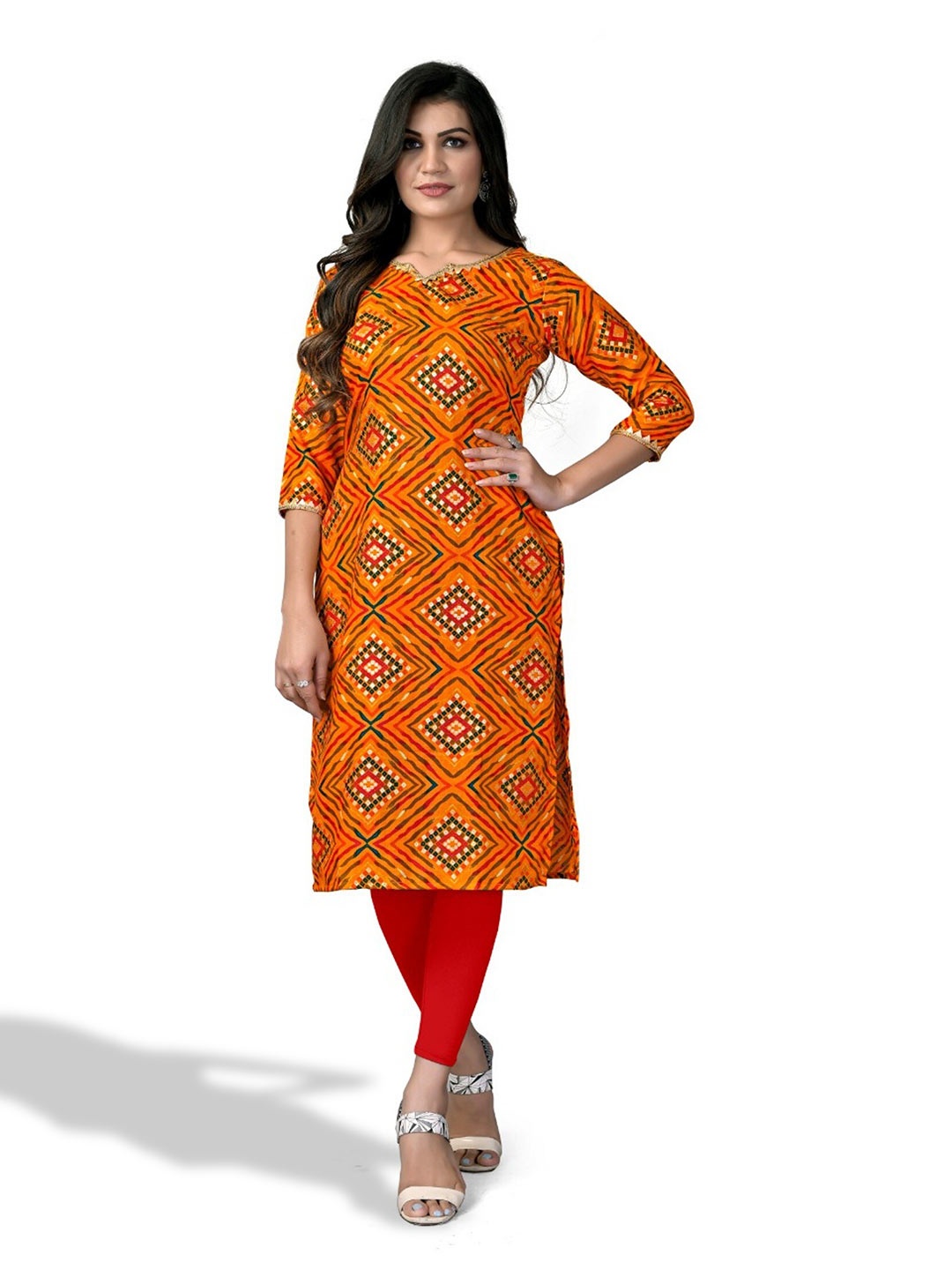 

APNISHA Bandhani Printed Straight Kurta, Mustard