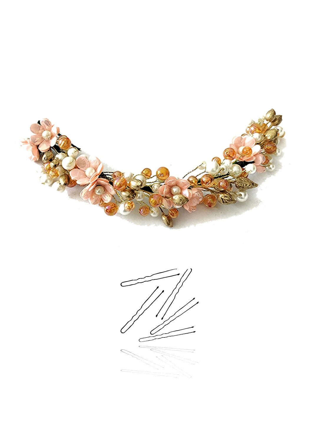 

Hair Flare Beaded Tiara With U Pins, Peach