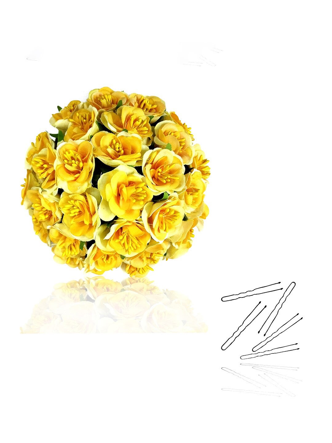 

Hair Flare Women Artificial Rose Flower Rounded Bridal Juda Accessory Set, Yellow