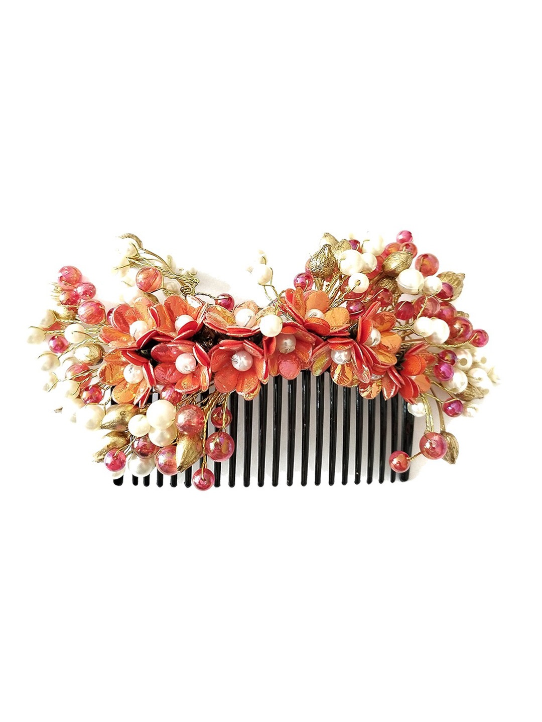 

Hair Flare Women Artificial Flower Embellished Comb Pin, Red