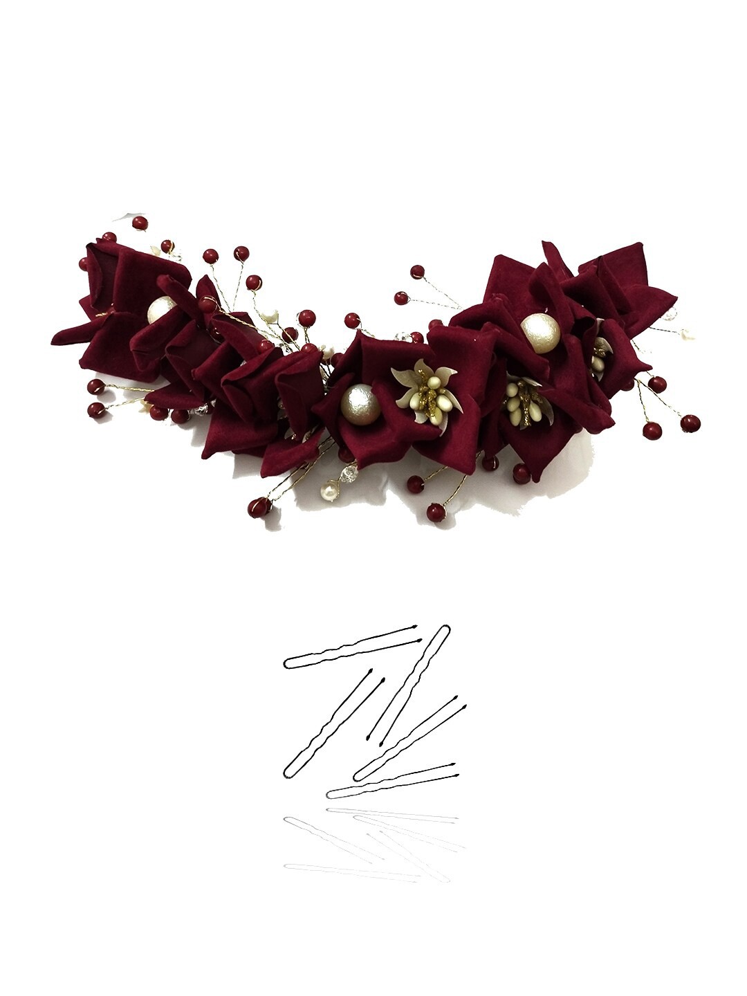 

Hair Flare Women Pearls Artificial Metal Floral Hair Accessory Set, Maroon
