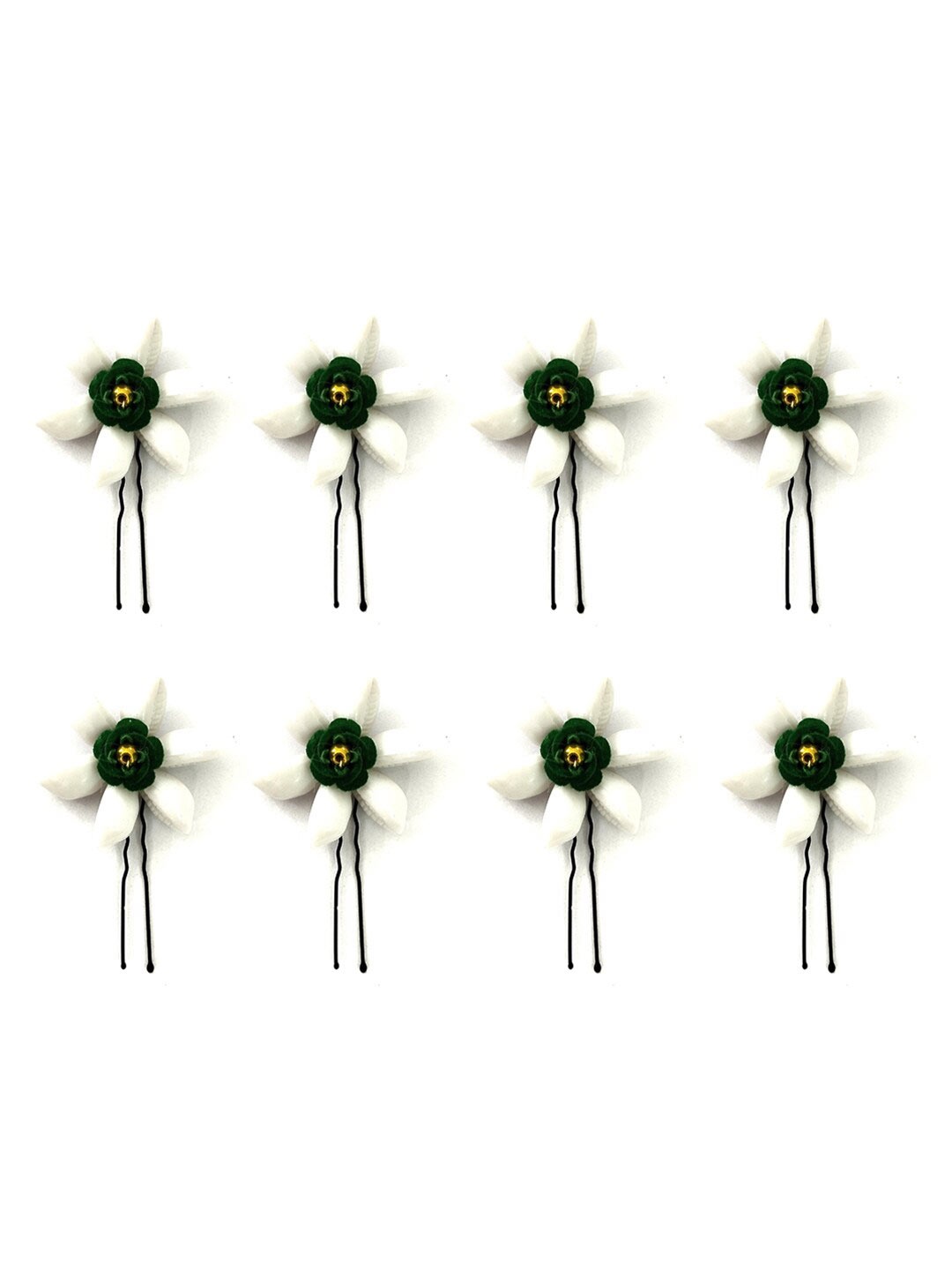 

Hair Flare Set Of 8 Embellished U Pins, Green