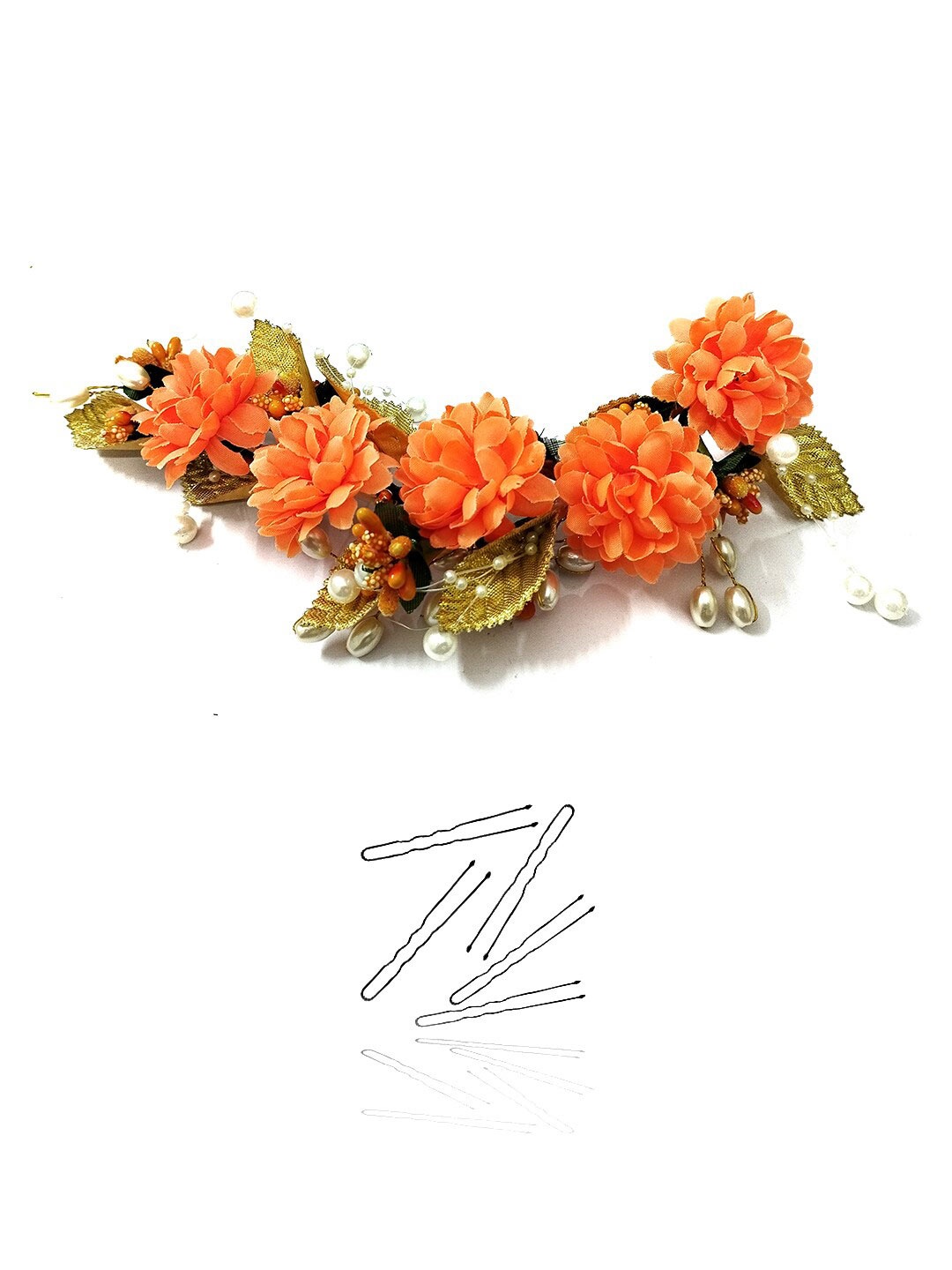 

Hair Flare Women Beaded Artificial Flower Hair Accessory, Orange