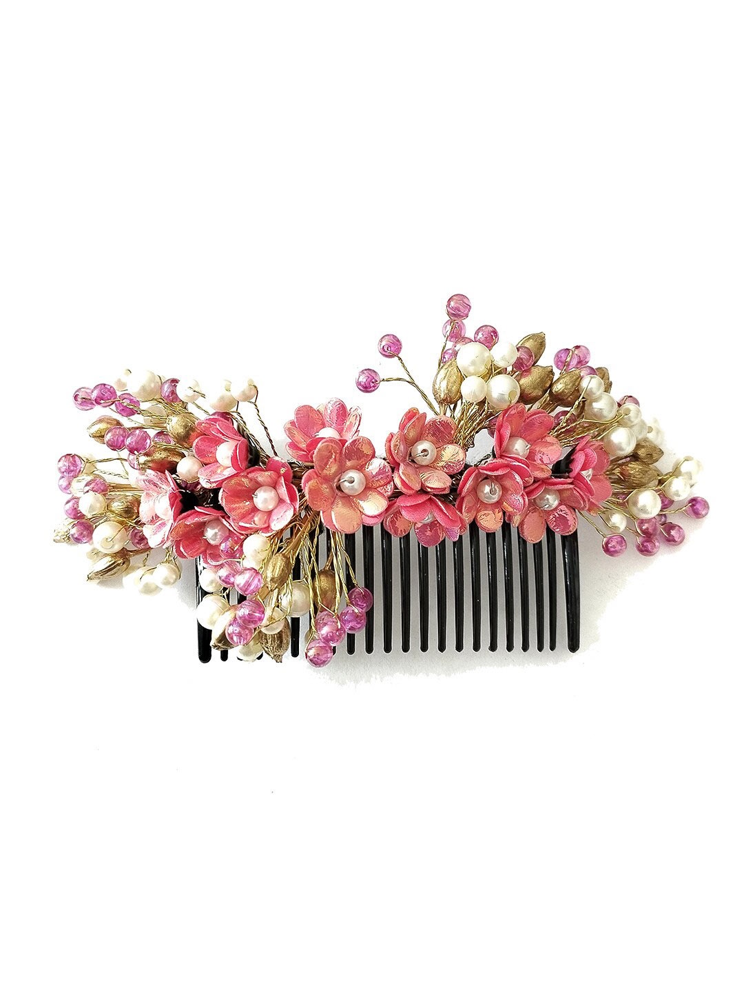 

Hair Flare Women Artificial Flower Embellished Comb Pin, Pink