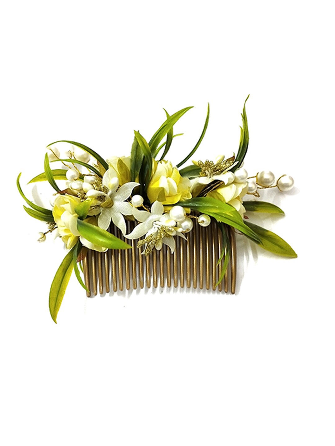 

Hair Flare Women Artificial Flower Embellished Comb Pin, Yellow