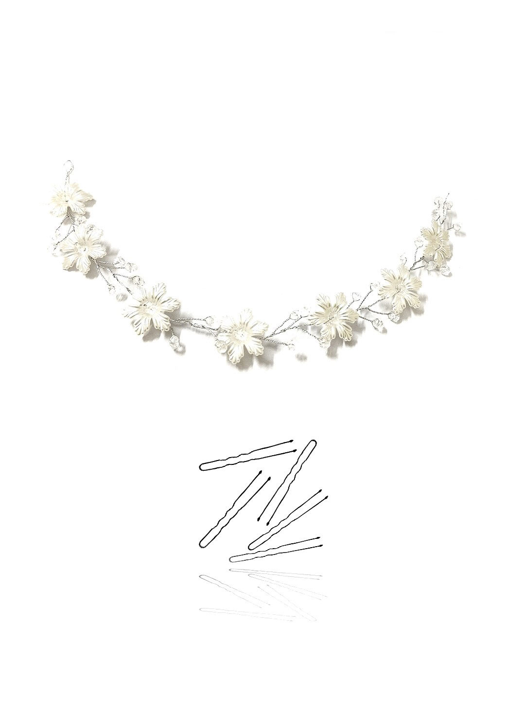 

Hair Flare Women beaded Artificial Metal Floral Hair Accessory Set, White