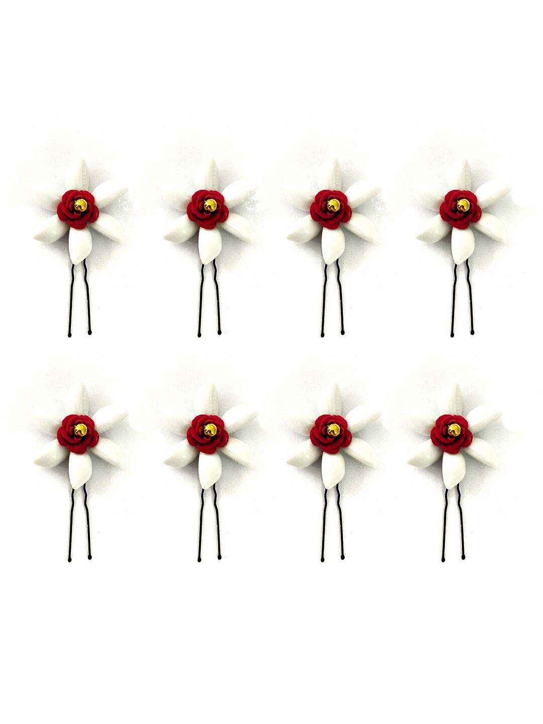 

Hair Flare Women Set of 8 Artificial Metal Roses Beaded U Pins, Red