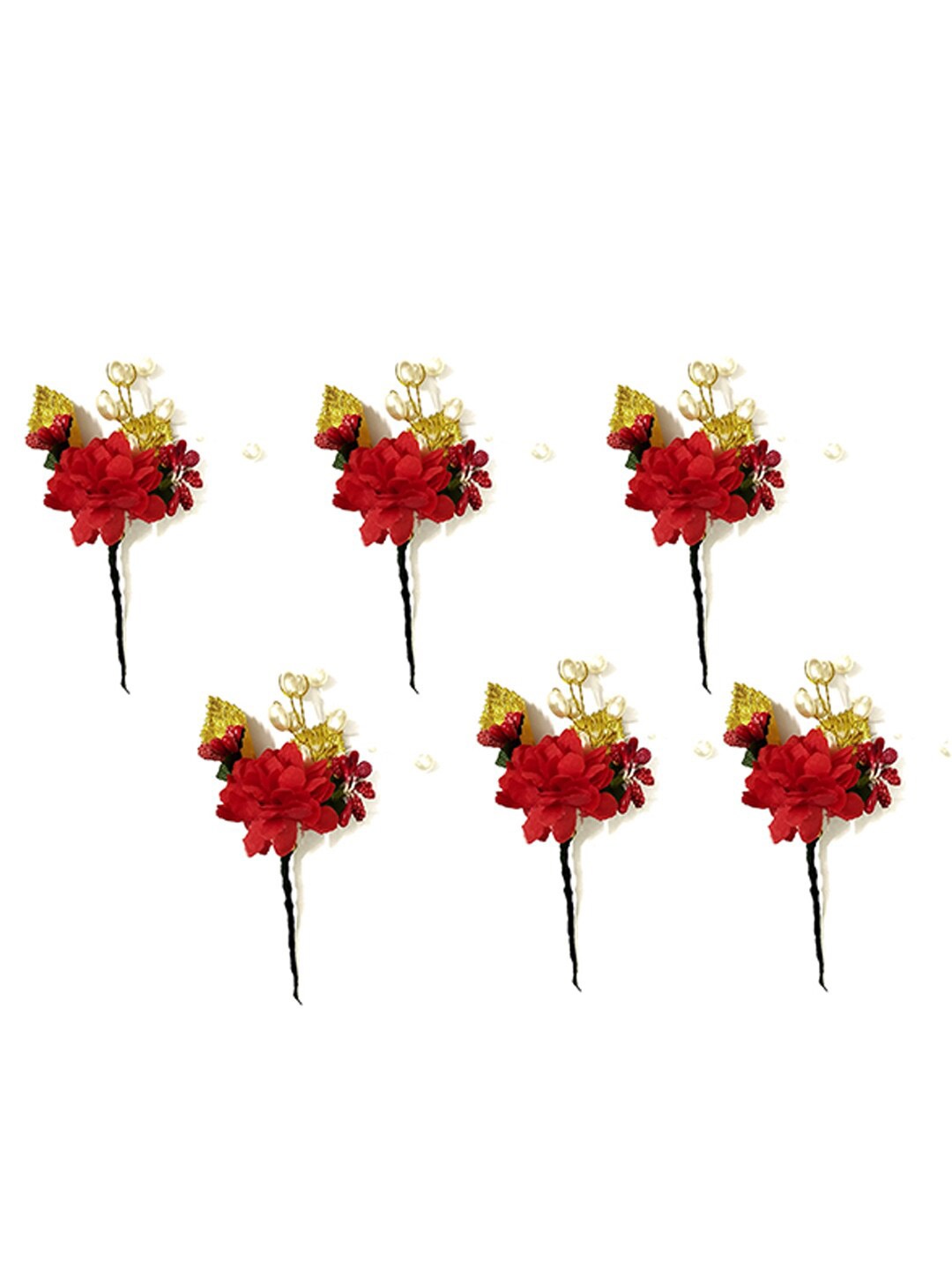 

Hair Flare Set Of 6 Beaded Hair Pins, Red