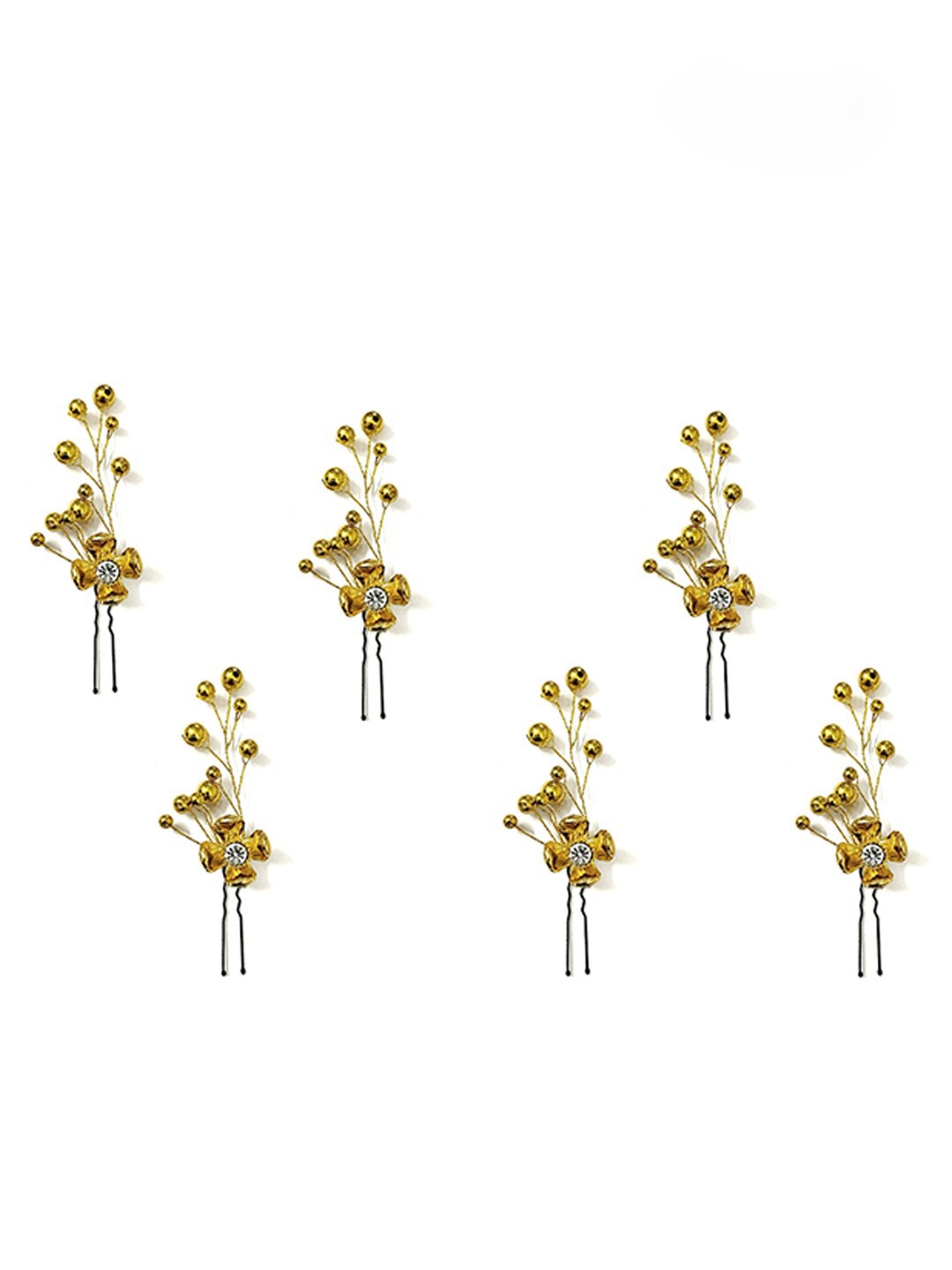 

Hair Flare Women Set of 6 Beaded U Pins, Gold