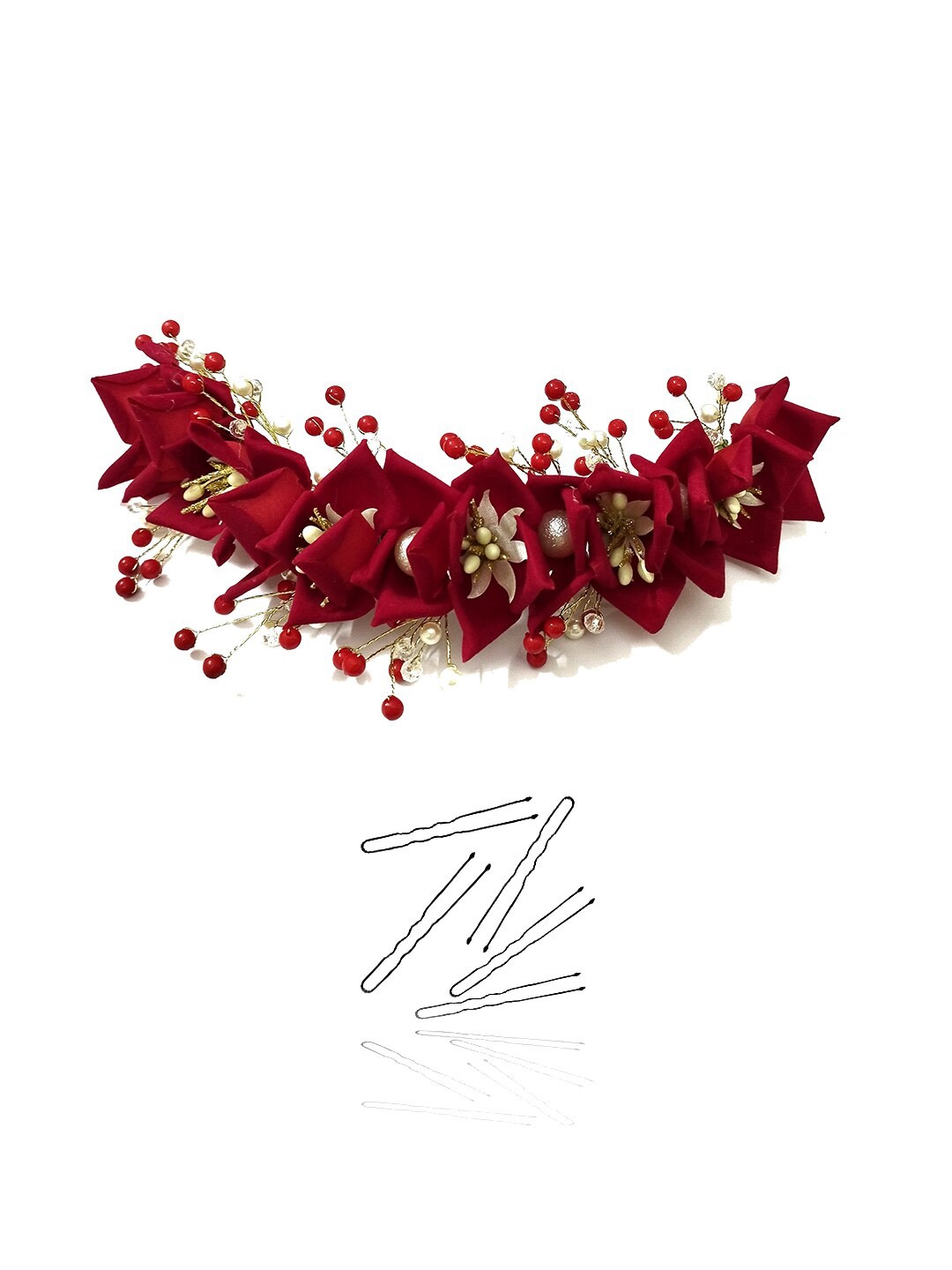 

Hair Flare Women beaded Artificial Metal Floral Hair Accessory Set, Red