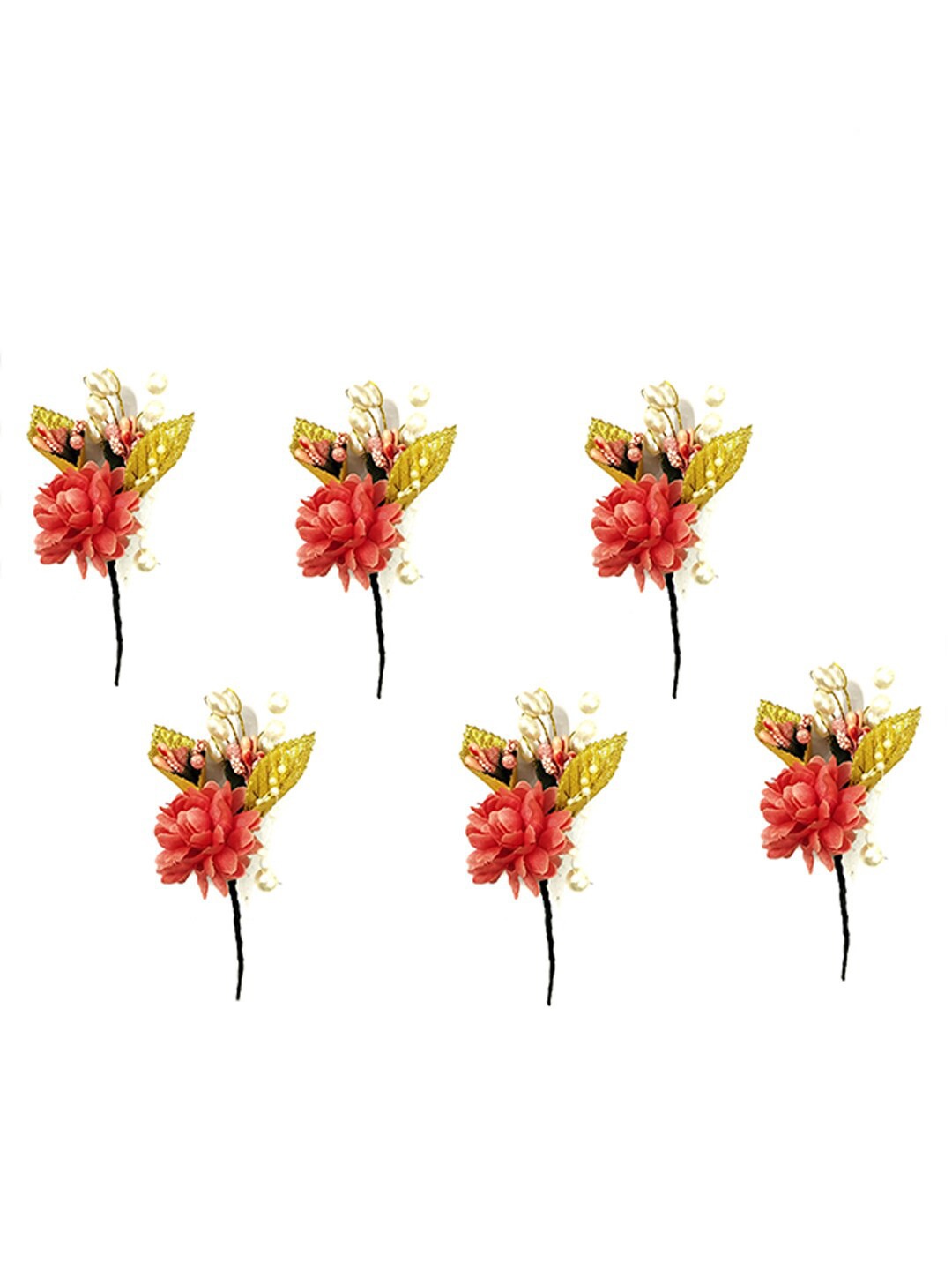 

Hair Flare Women Set of 6 Artificial Flower With Pearl Hair Accessory, Peach