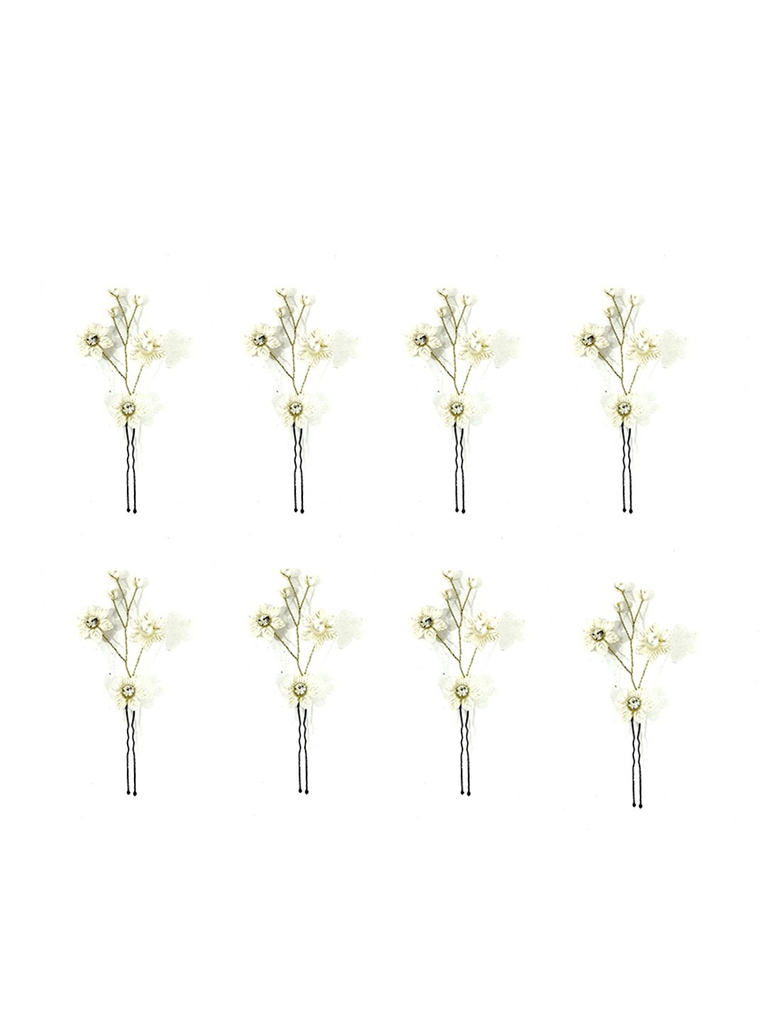 

Hair Flare Women Set of 8 Artificial Metal Roses Beaded U Pins, Silver