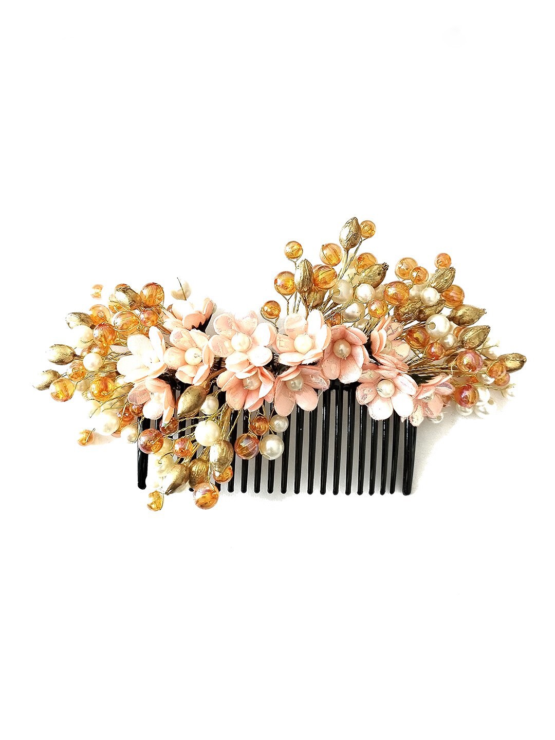 

Hair Flare Artificial Small Flower Gajra Embellished Comb Pin, Peach