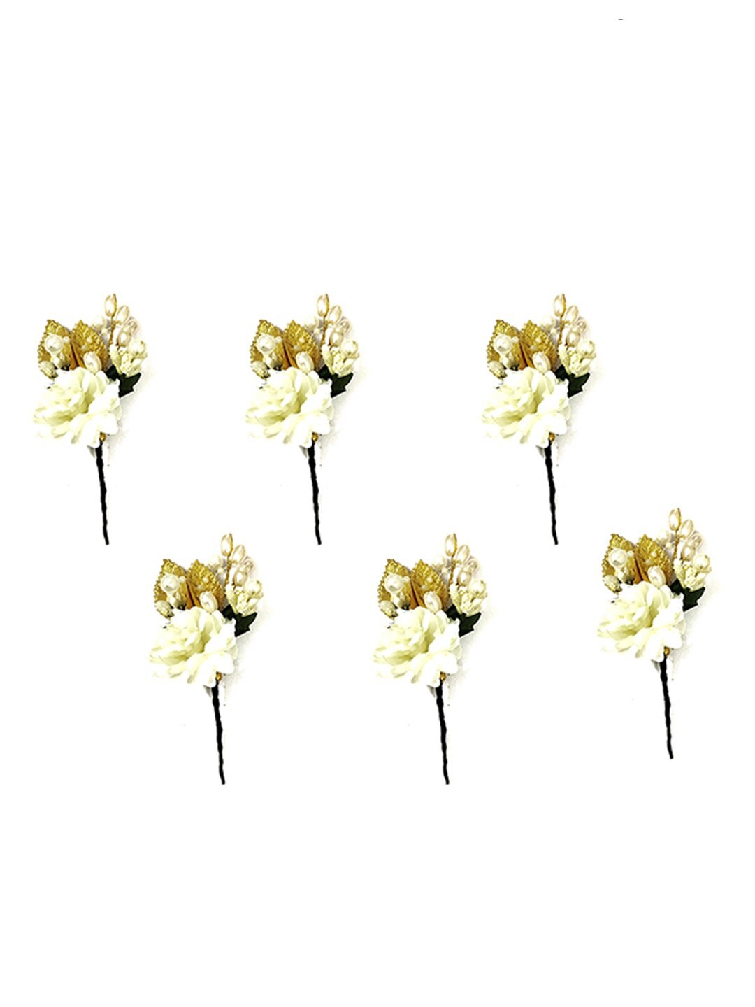 

Hair Flare Women 6Pcs Floral Beaded U Pins, White