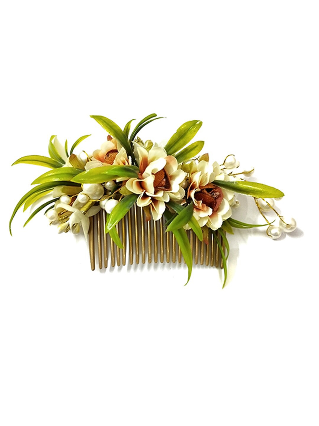 

Hair Flare Artificial Flower Artificial Beads Comb Pin, Gold