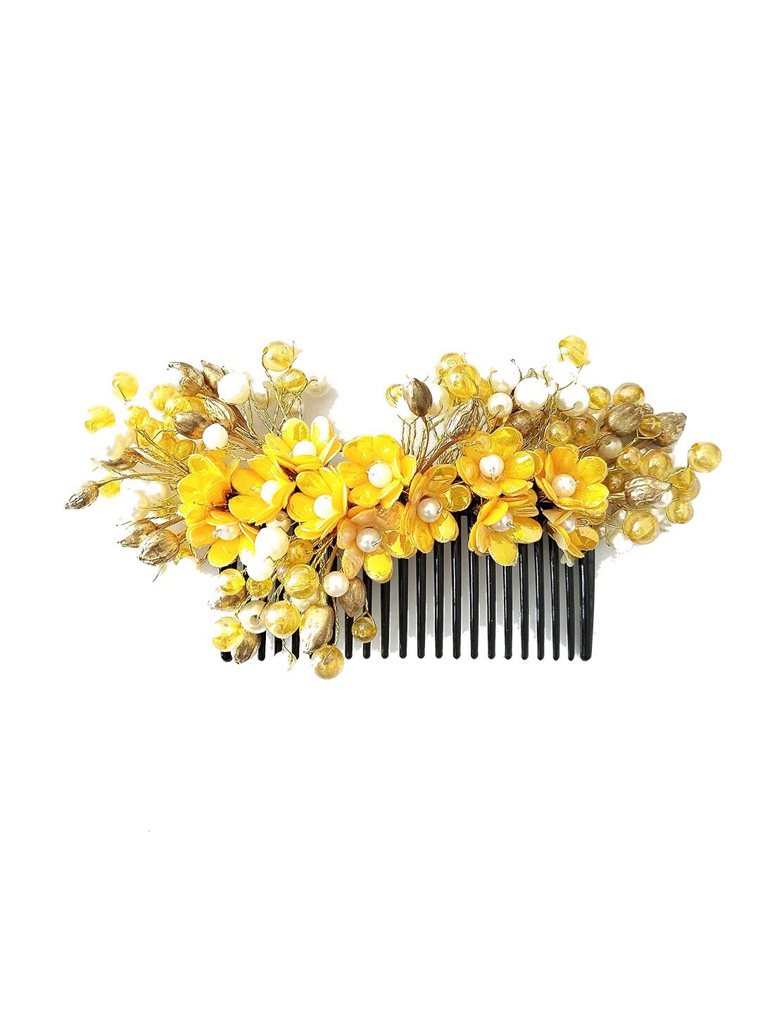 

Hair Flare Women Embellished Floral Comb Pin, Yellow